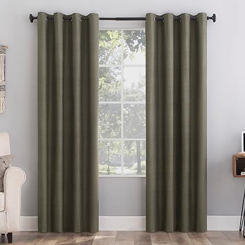 Sun Zero Columbia 2-Pack Thermal Energy Saving 100% Blackout Grommet Curtain Panel Pair, 50" x 108", Olive