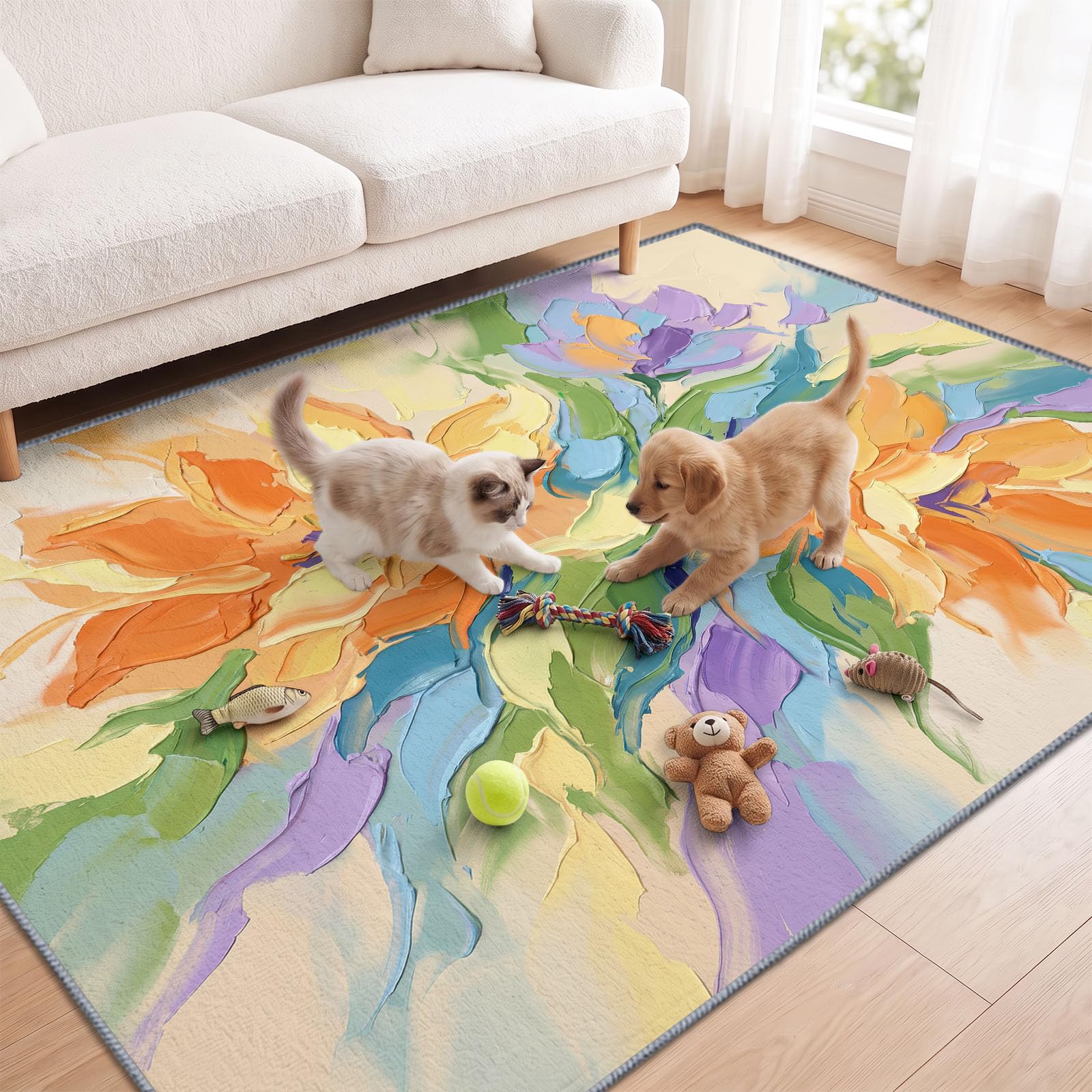 Générique Floral Abricot Tapis Salon 120x170 cm