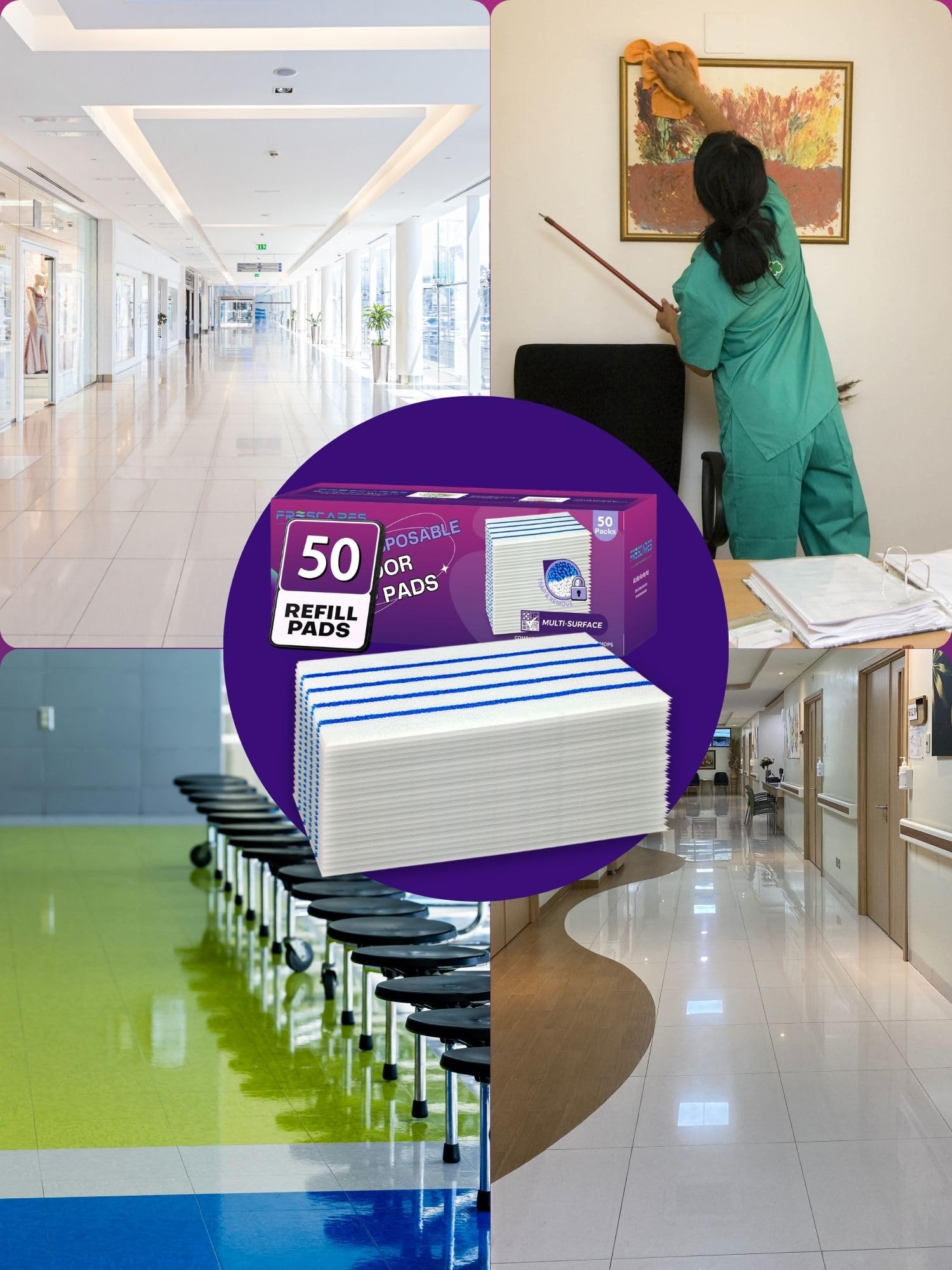 Frescares 50 Almohadillas De Microfibra Semidesechables Multisuperficie Compatibles Con Swiffer Wetjet Y Todas Las Húmedas 10 a 11 Pulgadas, Gruesas Absorbentes