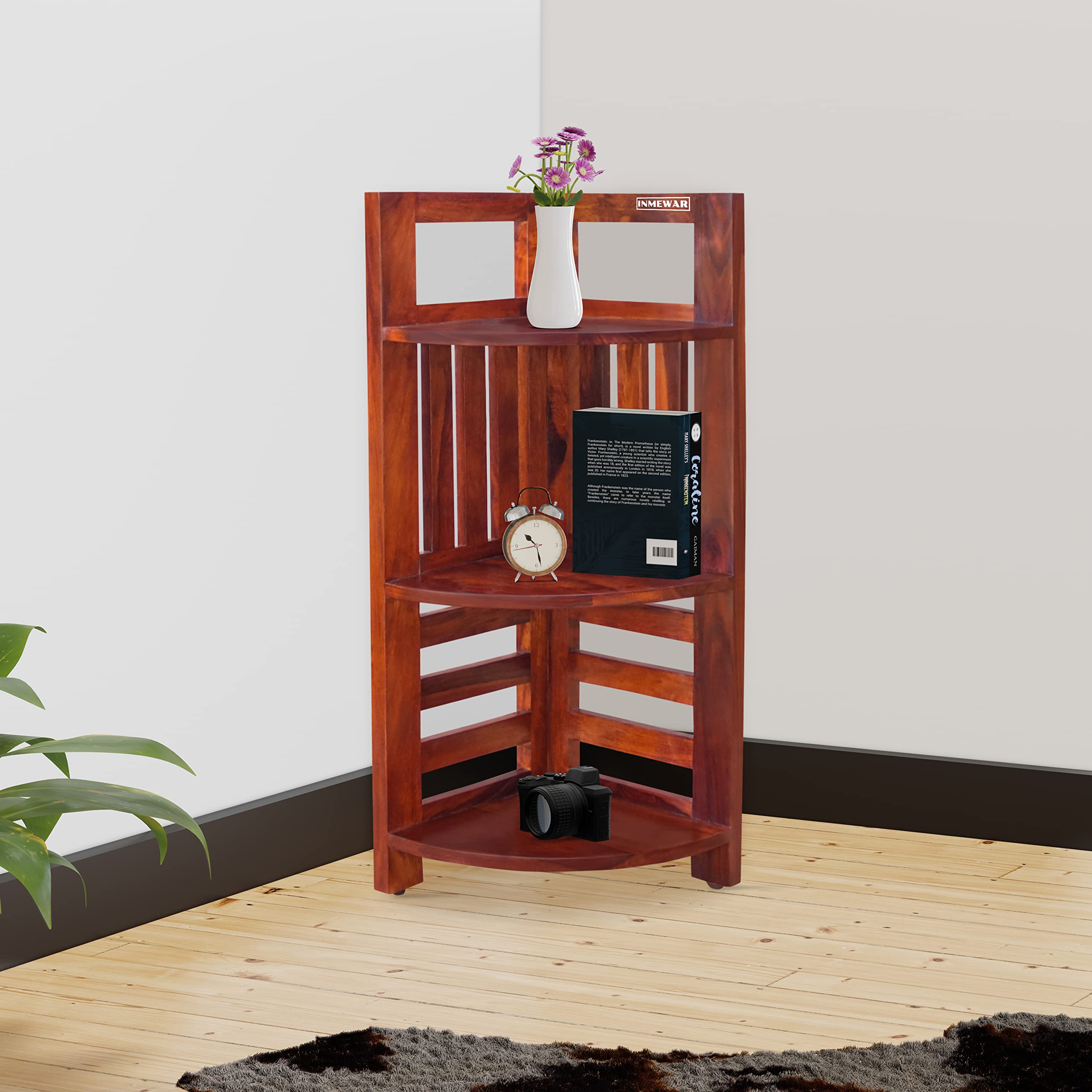 Mewar Furniture Sheesham Wood Bookcases Shelf for Home and Office (3 Tier Shelf Corner)