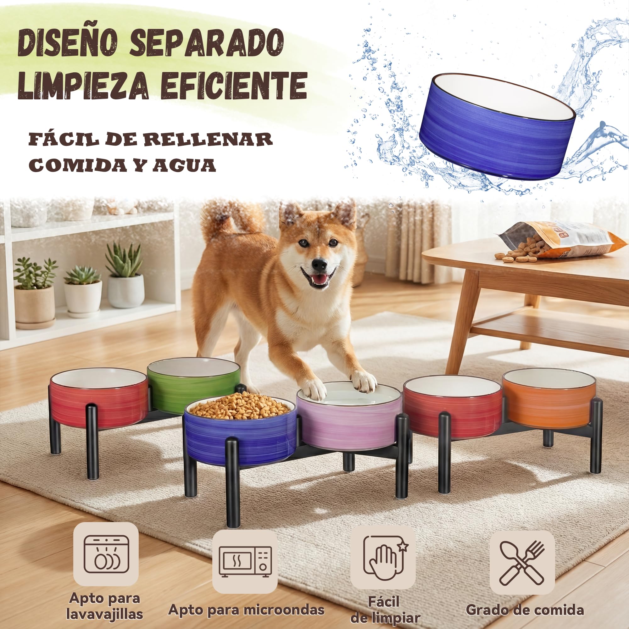 Comedero Perro Elevado Ceramica Doble - Soporte Acero Inoxidable con Cuencos de Cerámica Acanalado - Comedero con Bebedero para Perros Pequeños y Medianos - 350g / 660ml - Set di Natale
