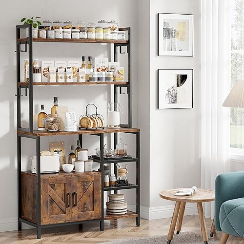 Miniatura 9 de EnHomee Estante para panaderos con gabinete de almacenamiento, gabinete de barra de café, estante para panaderos con toma de corriente, soporte para