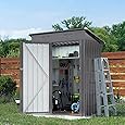 GRAVFORCE 8' x 6' Outdoor Metal Storage Shed, Outdoor Shed, Galvanized Steel Garden Shed with Single Lockable Door, Tool Storage Shed for Backyard, Lawn, Patio (8' x 6') Dark Grey
