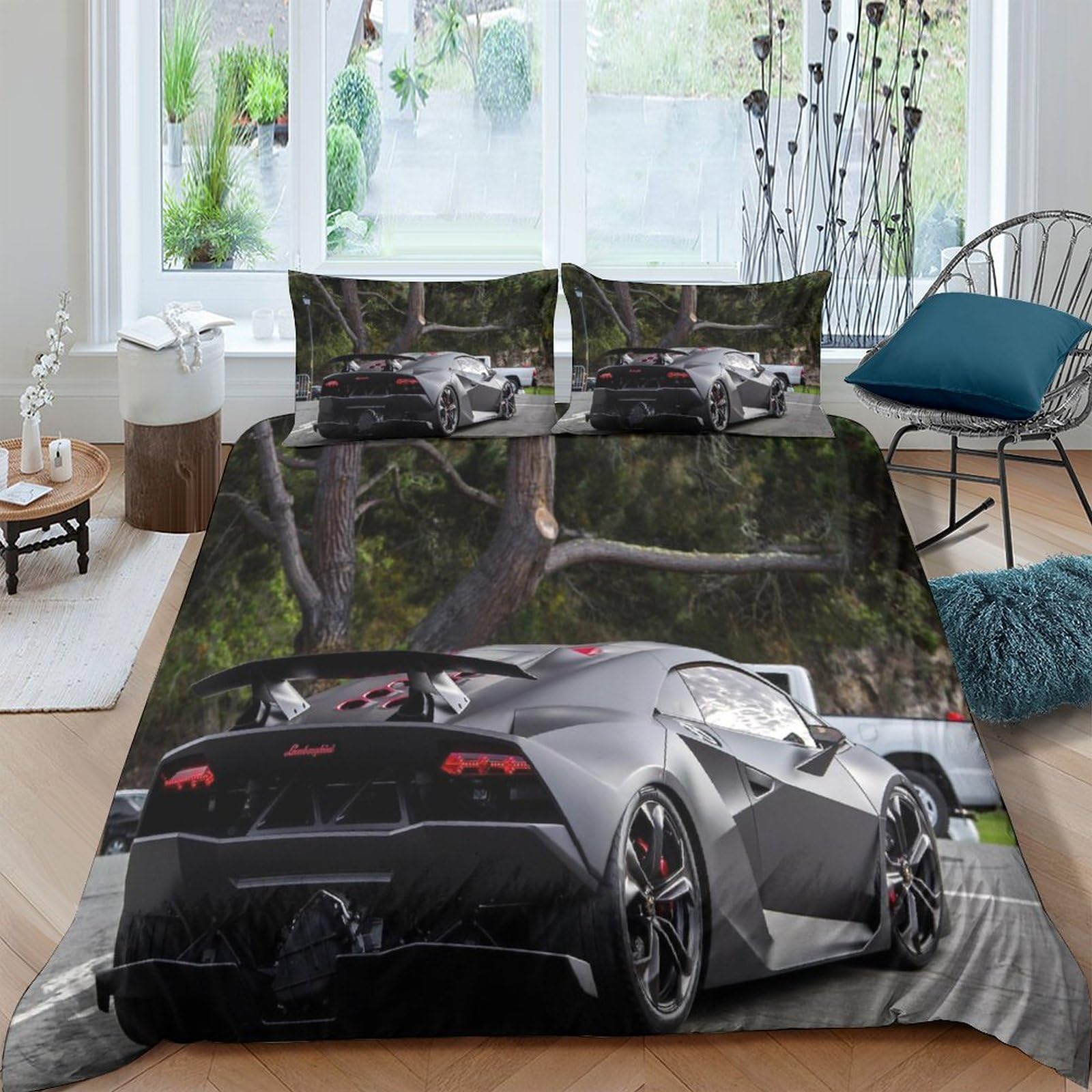 BARDYS Super Car 3D Printed Duvet Cover Set Soft Microfiber Sports Car Quilt Covers Easy Care Bedding Set for Boys Girls Comforter Cover with Pillowcaser，with Zipper Closure King（220x240cm）