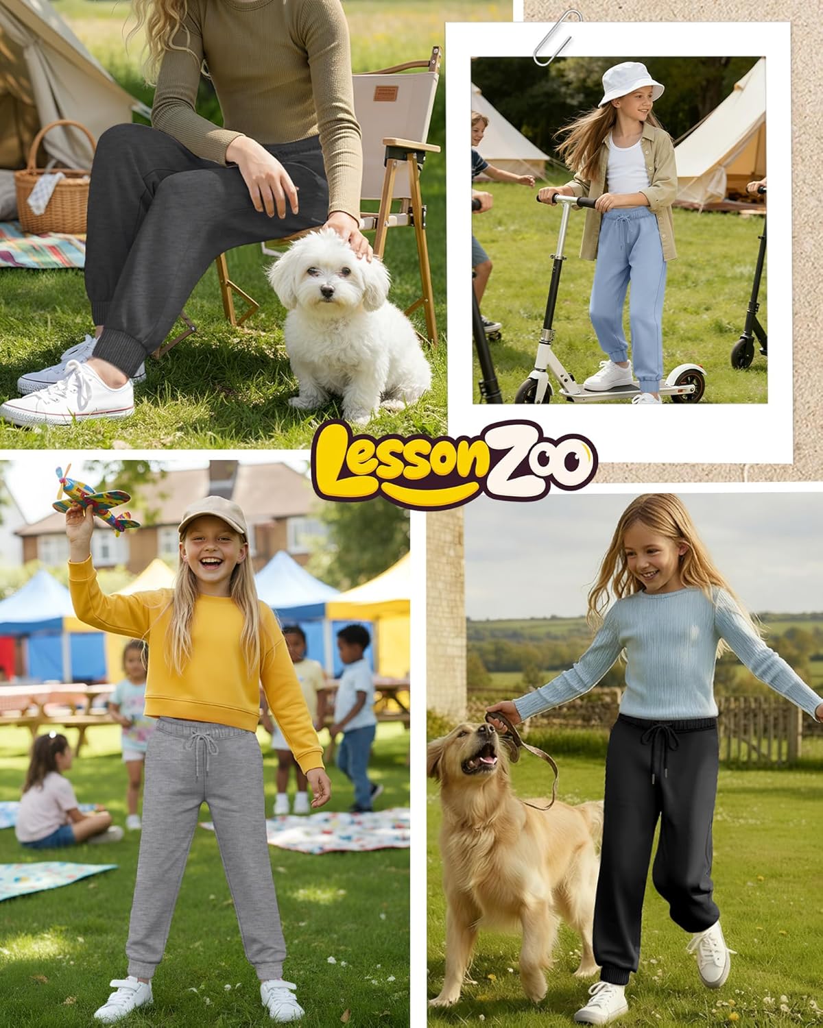 4 Pack Girls Joggers Lounge Sweatpants Drawstring Baggy Lightweight Kids Double Waisted Athletic Pants with Pockets - Image 2