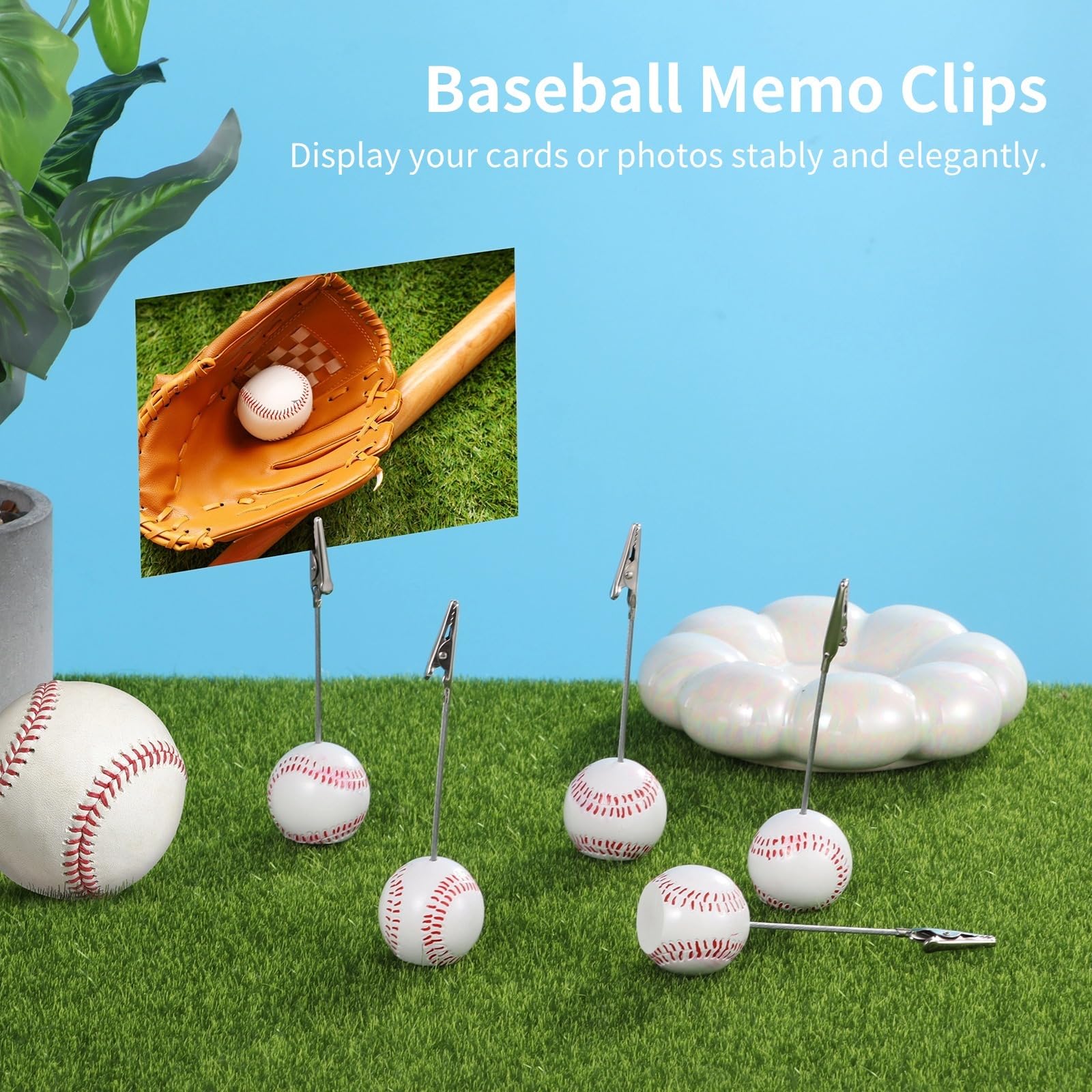 12 Stk. Baseball-Memo-Clips, Tischkartenhalter mit Harzbasis und Krokodilklemmen, Fotoständer im Sportdesign, Notizzettelklammern, Mehrzweck-Taghalter für Hochzeit, Party, Event