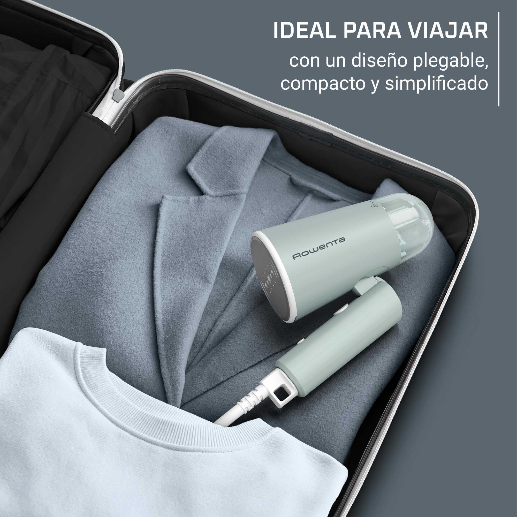 Rowenta Cepillo de vapor Origin Travel - Cepillo de vapor de mano plegable, desinfecta y elimina olores, para viajar o casa, diseño compacto, rendimiento eficaz, rápido calentamiento 25 seg, DR1034