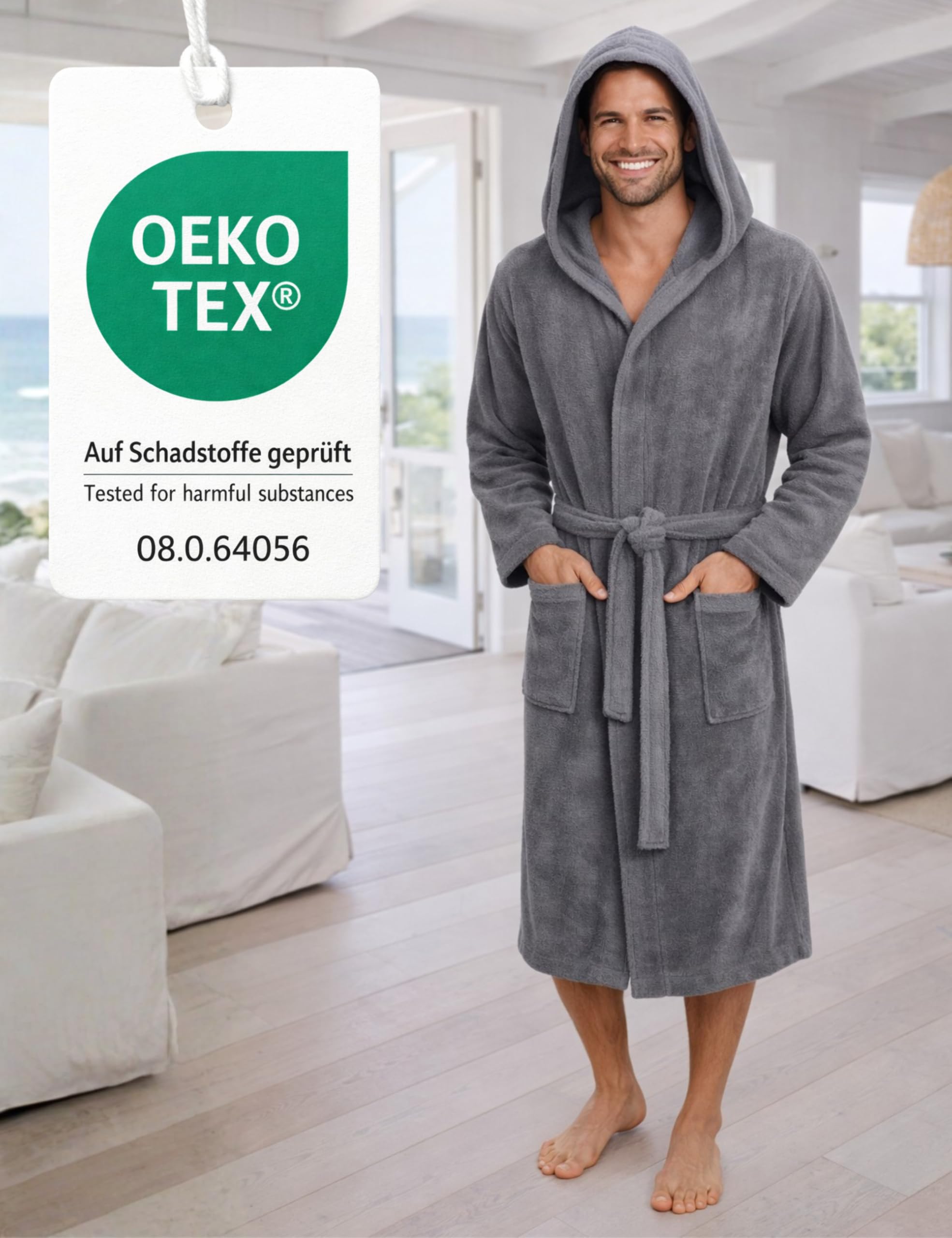 Morgenstern Bademantel Herren Kapuze Frottee 100% Baumwolle Lang Cadiz Salamanca