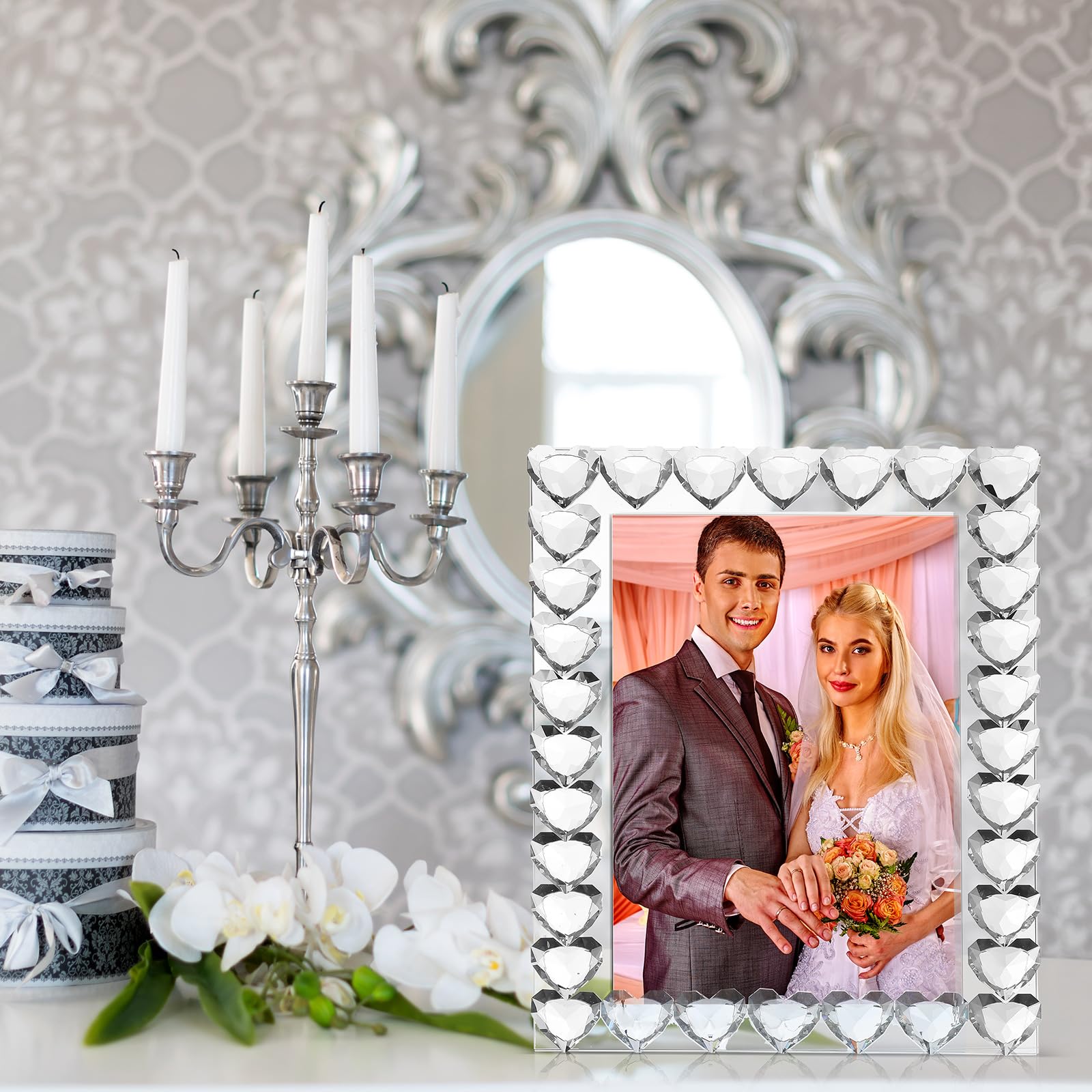 Briwooody 12,7 x 17,8 cm großer Kristall-Bilderrahmen, stehend, transparent, Hochzeitsfotorahmen für Zuhause, Tischdekoration, Boutique, Basteldekoration (Herz)