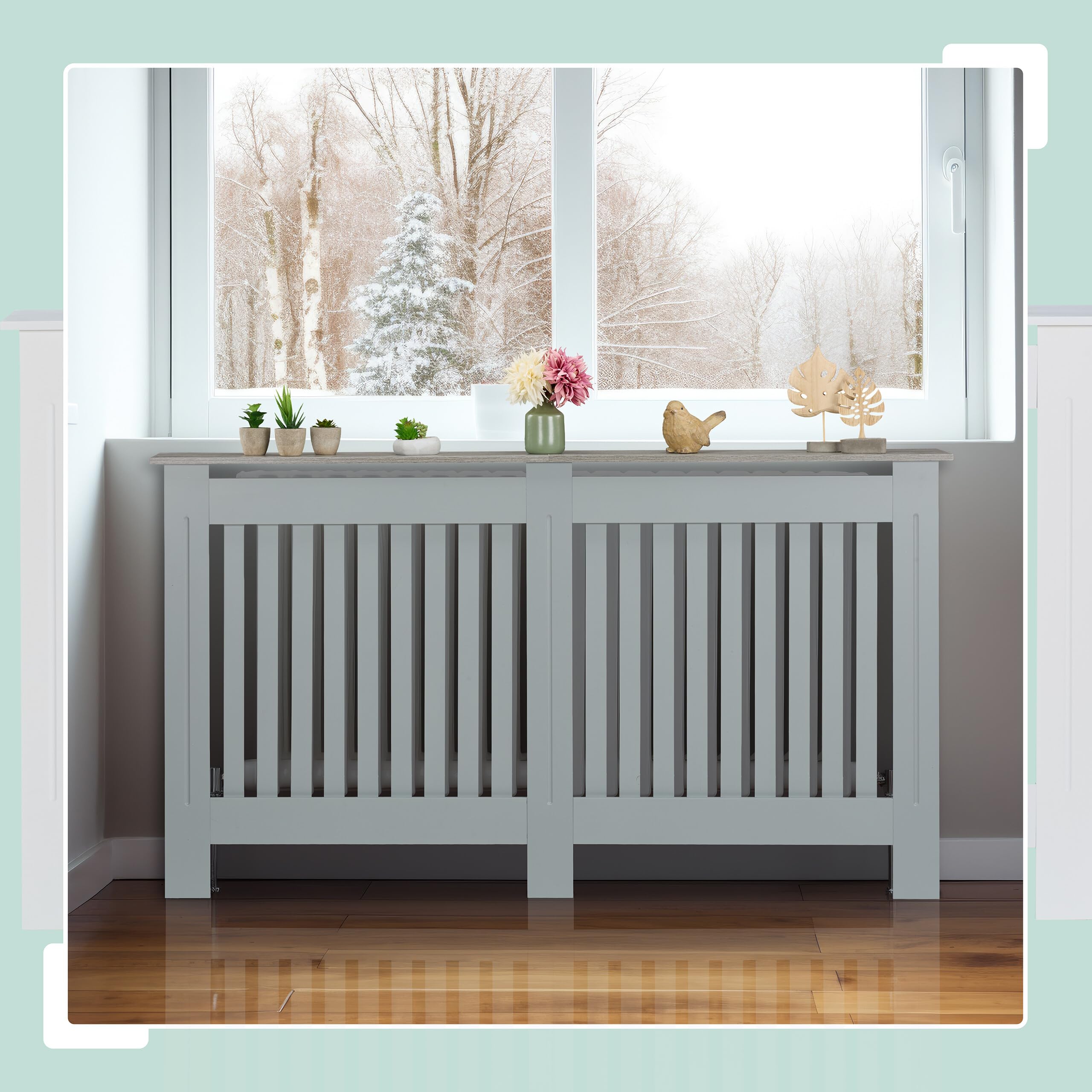 Relaxdays Cache-radiateur, Design Moderne, Tablette Pratique, en MDF, H x L x P : 83 x 152 x 19 cm, Gris