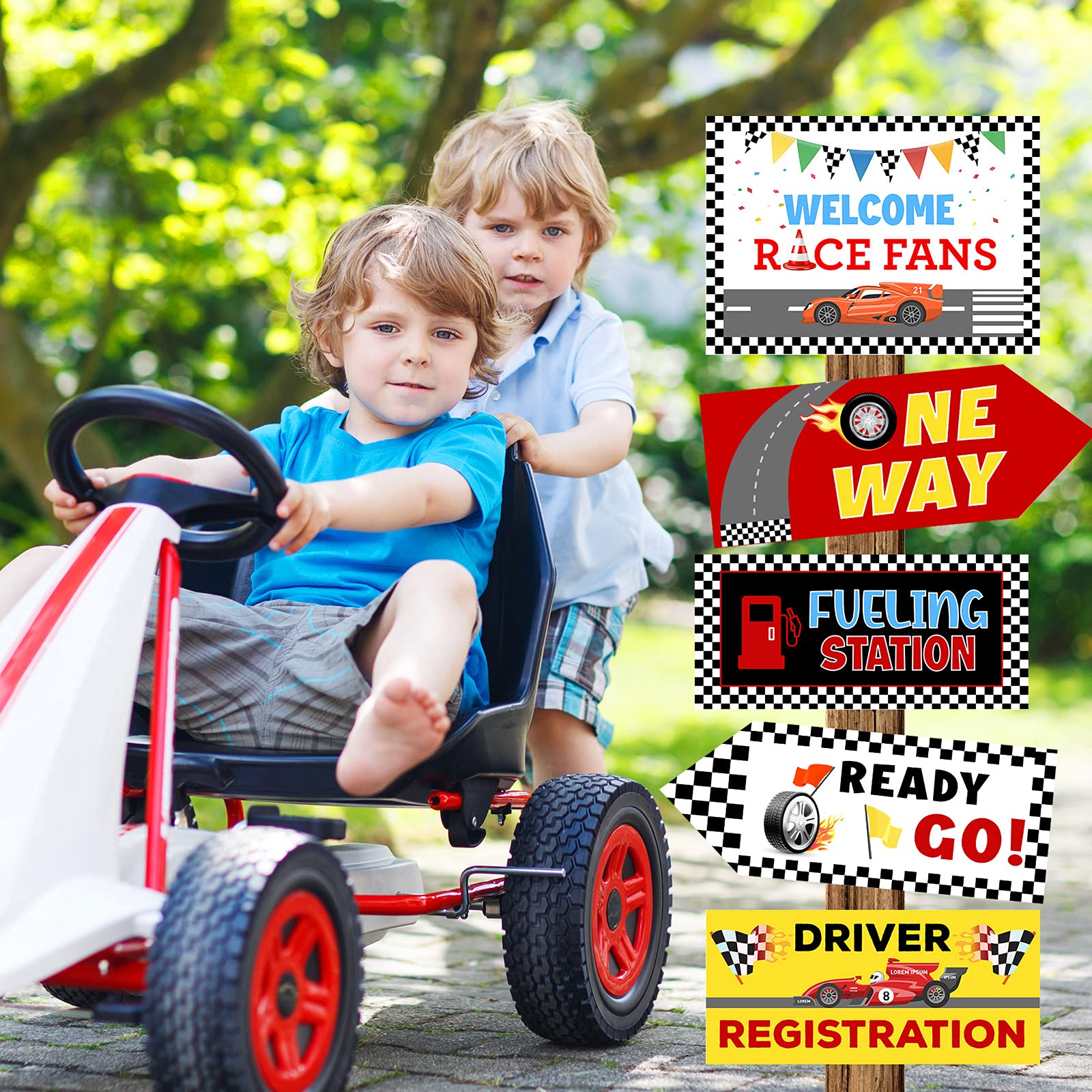 20 Pieces Race Car Party Sign Race Car Party Themed Directional Signs