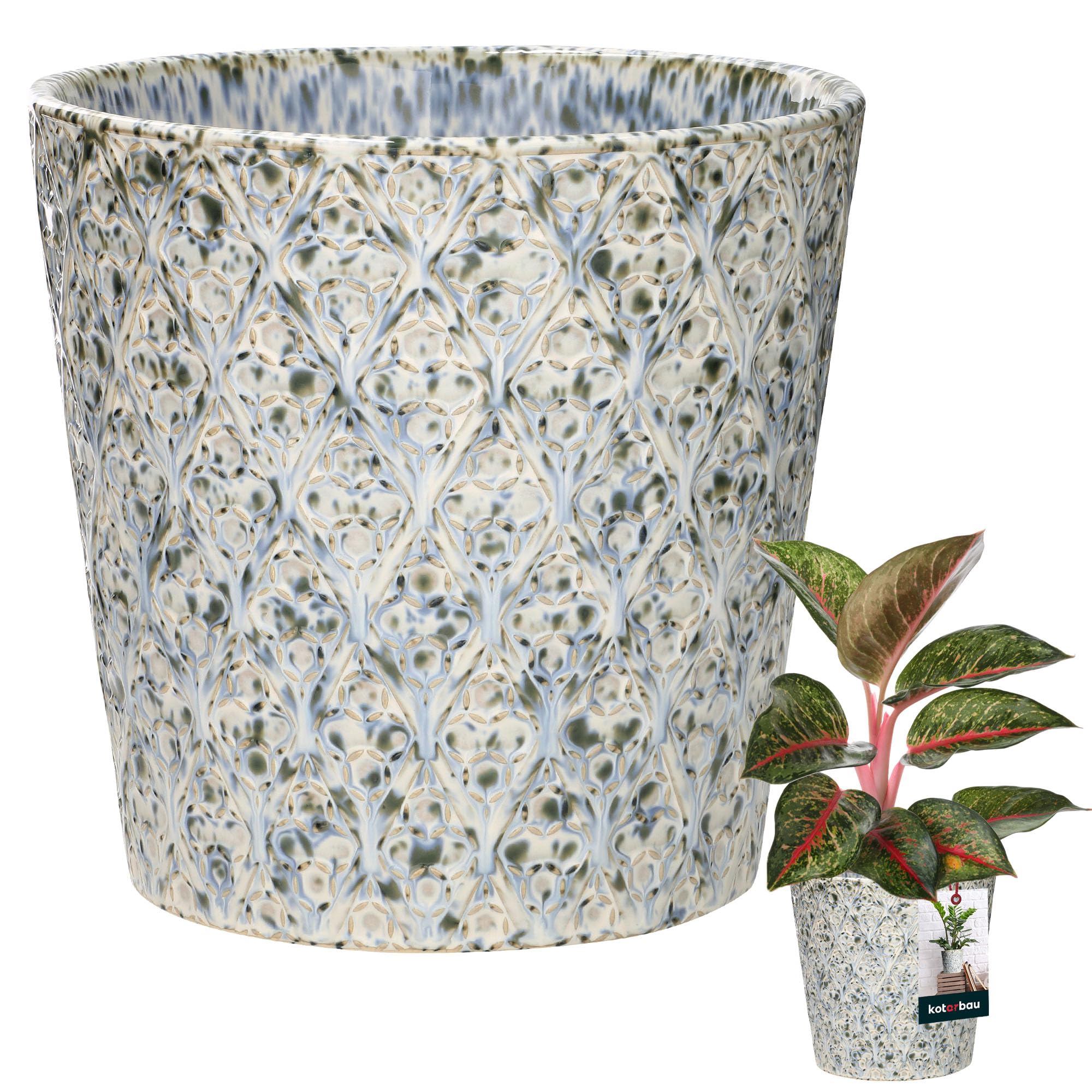 KOTARBAU® Pot De Fleurs Trapézoïdal Vintage Bleu De ⌀ 12 Cm | Pot en Céramique Bleue | Cache-Fleur en Céramique Émaillée | Pot De Fleurs en Céramique Émaillée Bleue | Pot De Fleurs Bleu | Pot Vintage