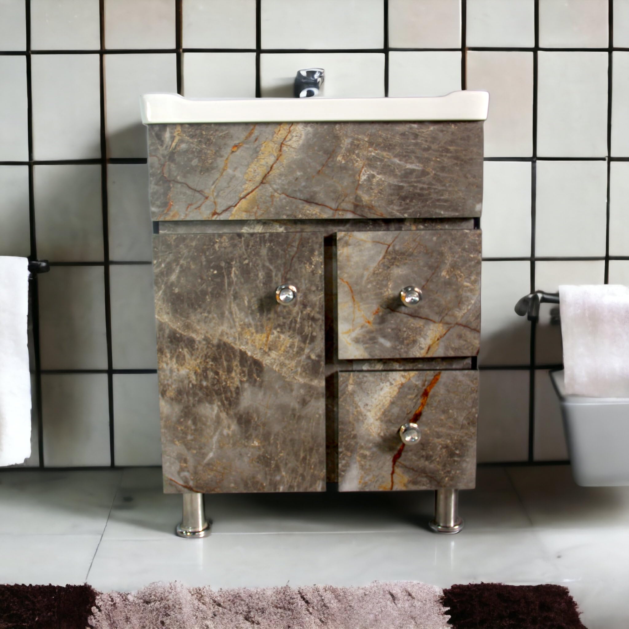 Modular Hdhmr Water & Termite Resistance Plywood Vanity Wash Basin with Cabinet for Bathroom, Living Room and Dinning Room (Size- 24x18x32 Inch)