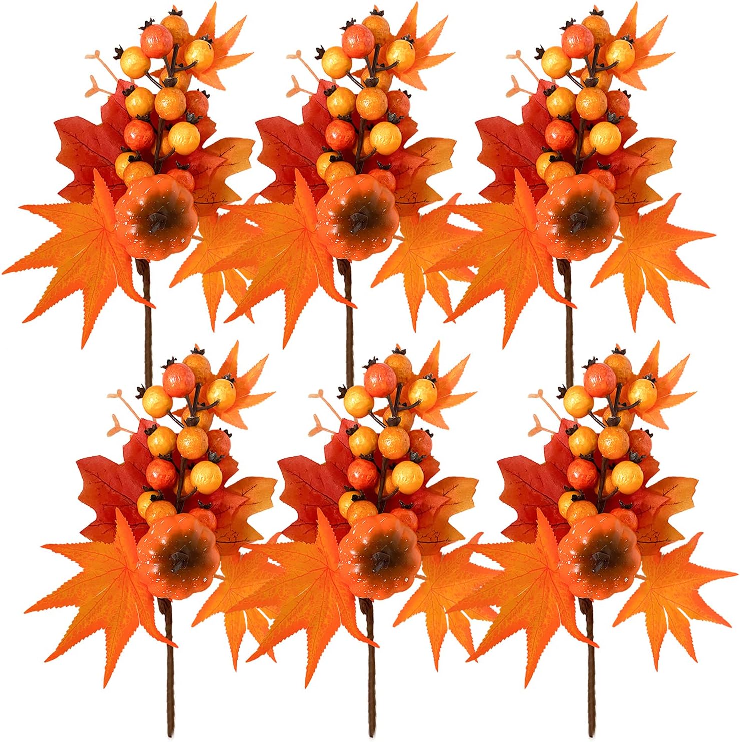 6 Pack Fall Stems Artificial Berry Picks Fall Picks with Sunflowers Maple Leaves Branches Decorations for Harvest Autumn Thanksgiving Day Flower Arrangements Wreaths Indoor Outdoor Home Decor