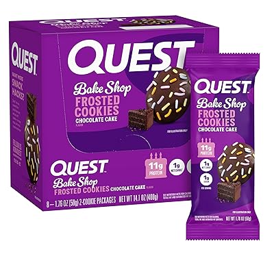 Quest Nutrition Frosted Cookies Twin Pack, Chocolate Cake, 1g Sugar, 11g Protein, 1g Net Carbs, Gluten Free, 16 Cookies
