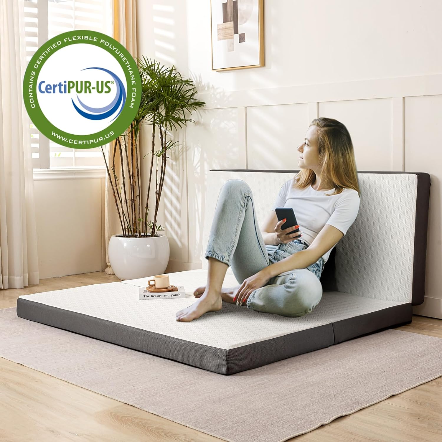 MUUEGM Folding Mattress, 4 Inch Tri-Folding Memory Foam Mattress Foldable Mattress with Washable Cover Portable Mattress for Yoga/Camping/RV/Guest Beds,CertiPUR-US Certified, Full Size