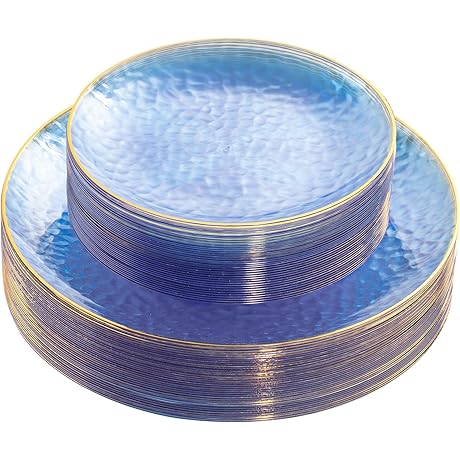60 Piece Disposable Blue Plastic Party Plate Set