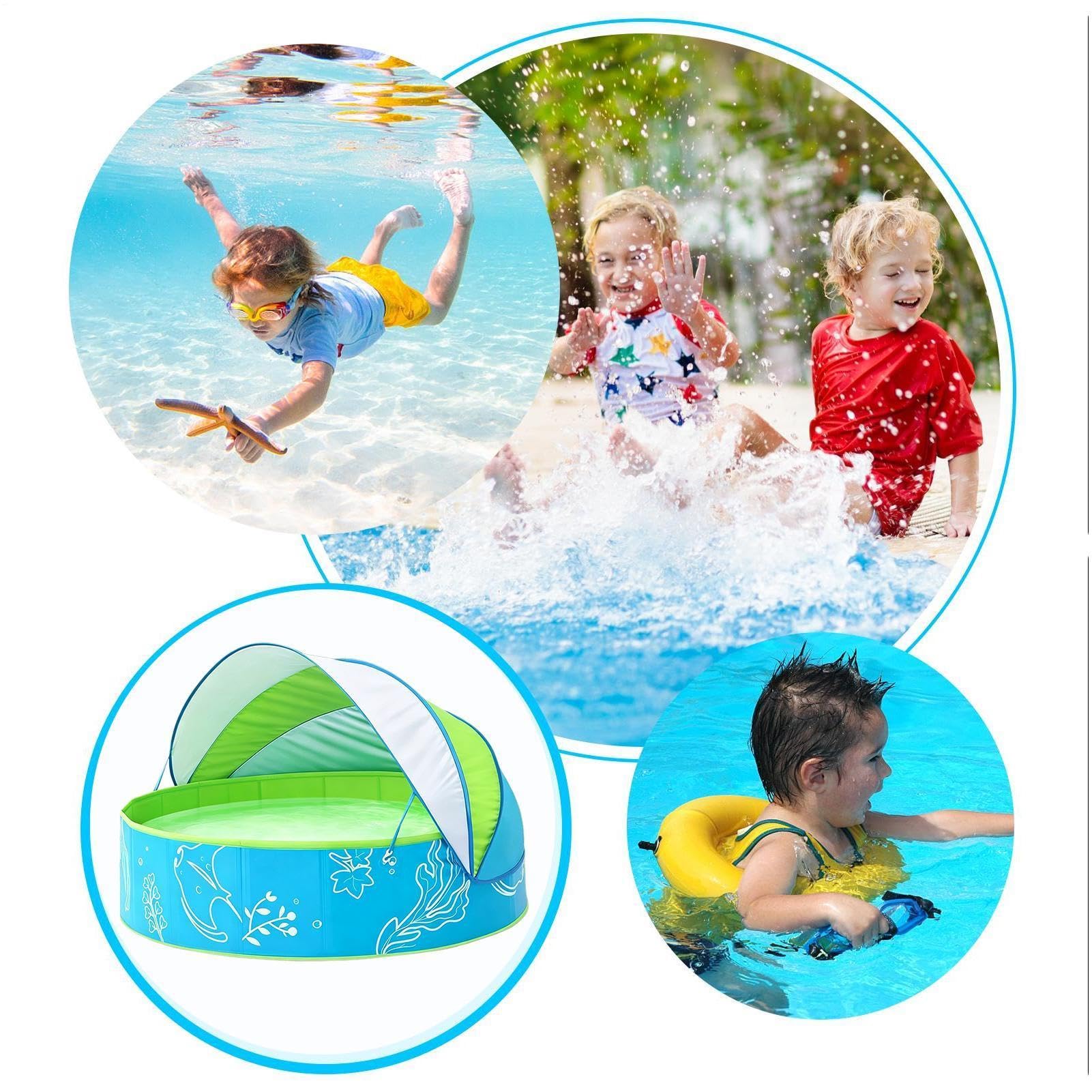 Piscina Plegable Bañera De Verano Al Aire Libre con Toldo Parasol | Piscina De Chapoteo Para vacaciones en verano al aire libre y exterior, jardín, patio trasero, playa, camping y hogar