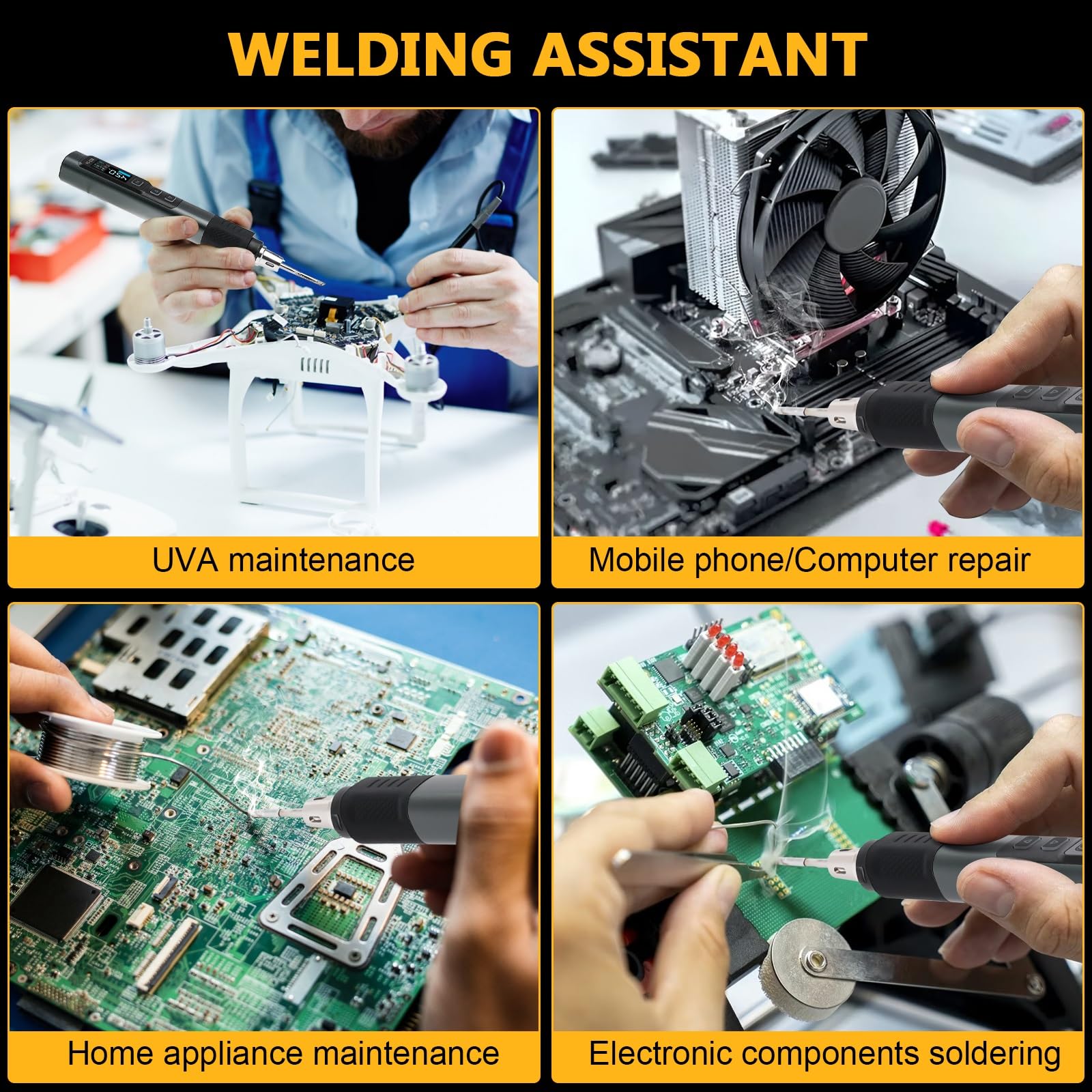 HS-02B Soldador Estaño 100W con LCD, Kit de Soldador de Estaño Profesional DC9-24V Soldering Iron interfaz Type-C, 2S Calentamiento Rápido, 180-842℉ Ajustable, Reposo Automático, 1 Punta de Soldadura