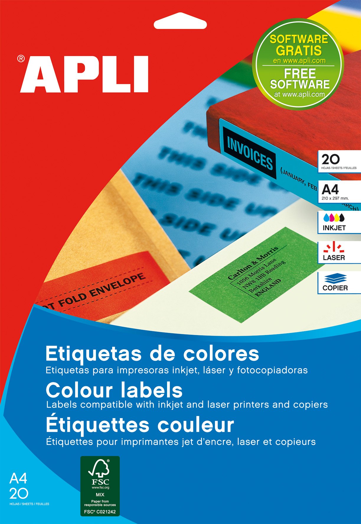 APLI 12992 - Etiquetas azules permanentes 105,​0 x 148,​0 mm 20 hojas