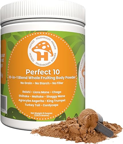 Hongo Mushroom Power - Perfect 10 Mushroom Complex Powder - Melena de león, Reishi, Cordyceps, Chaga, cola de pavo, suplementos de maitake - para