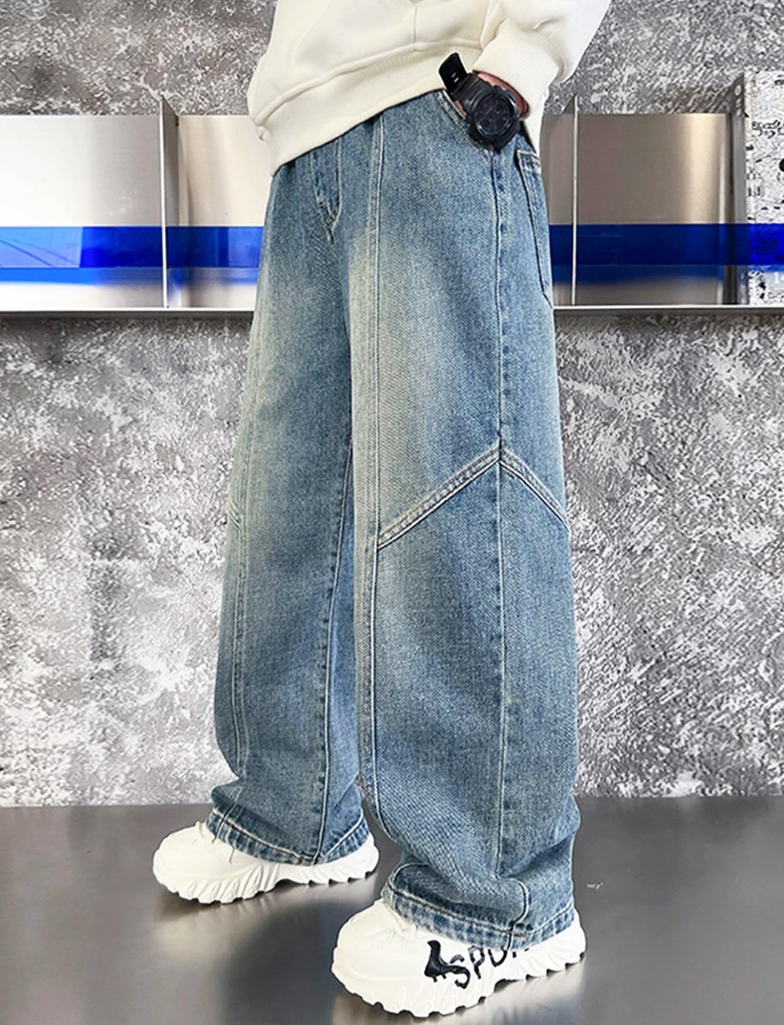 Jeans Baggy Niños Pantalones de Denim de Corte Recto Pantalones Vaqueros Cintura Elástica Vaqueros Corte Recto 5-14 Años
