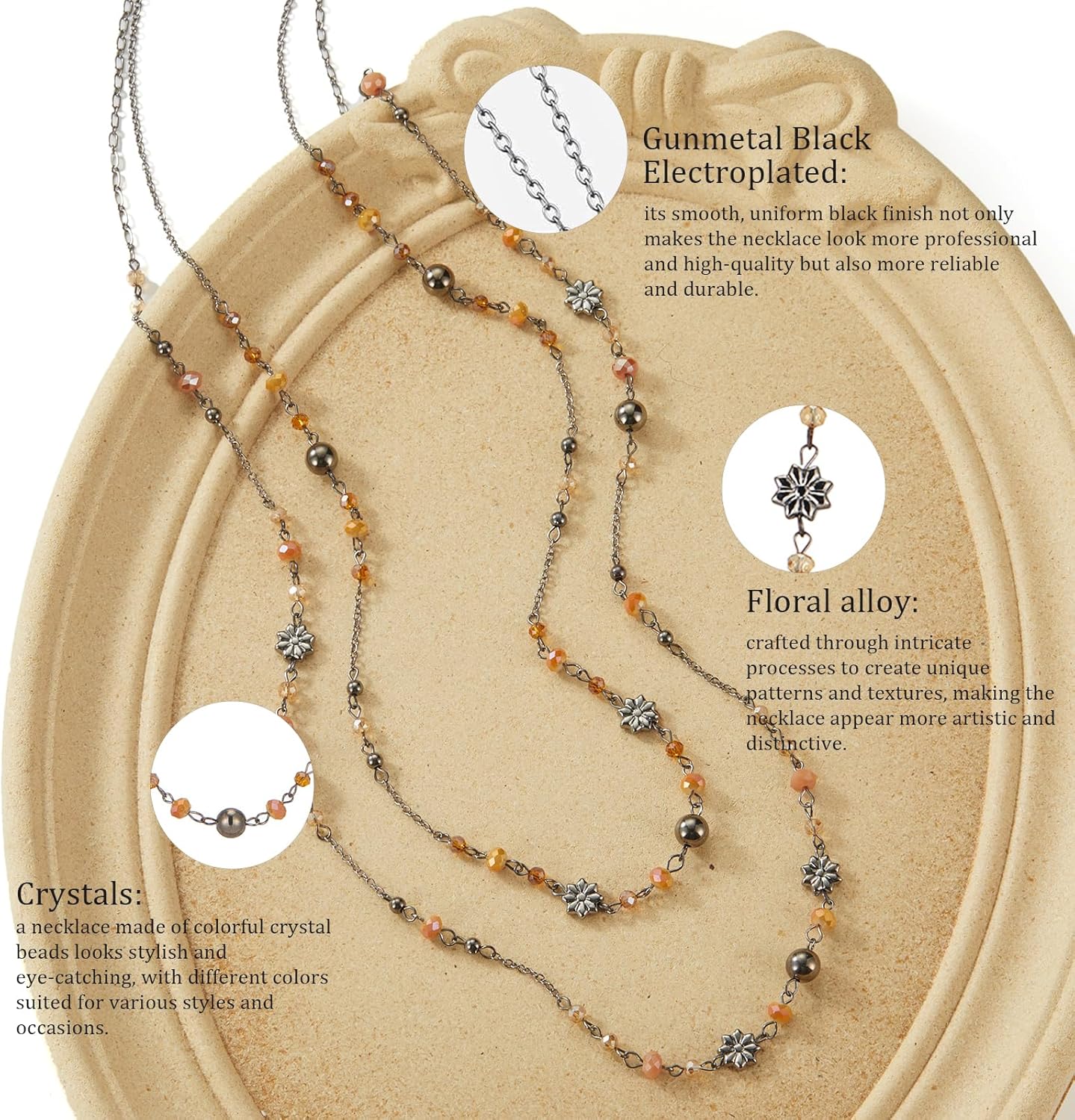 Noessla Layered Long Necklaces for Women Silver Black Beaded Necklace Vintage Flower Costume Jewelry Birthday Gifts for Women - Image 5