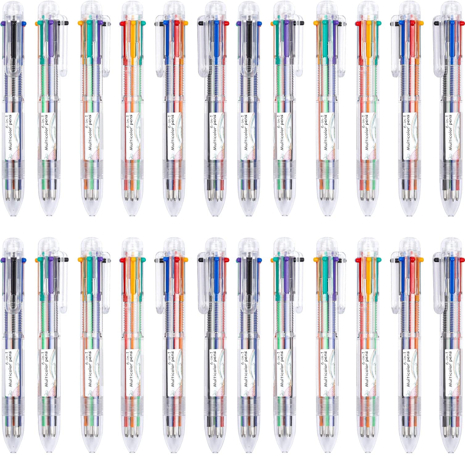 KAHEIGN 30 Piezas Pluma Lanzadera, 6 en 1 Bolígrafo Multicolor 0,5mm Bolígrafo Barril Transparente 14CM Bolígrafos Retráctiles para Escuela de Oficina Estudiantes Niños Regalo