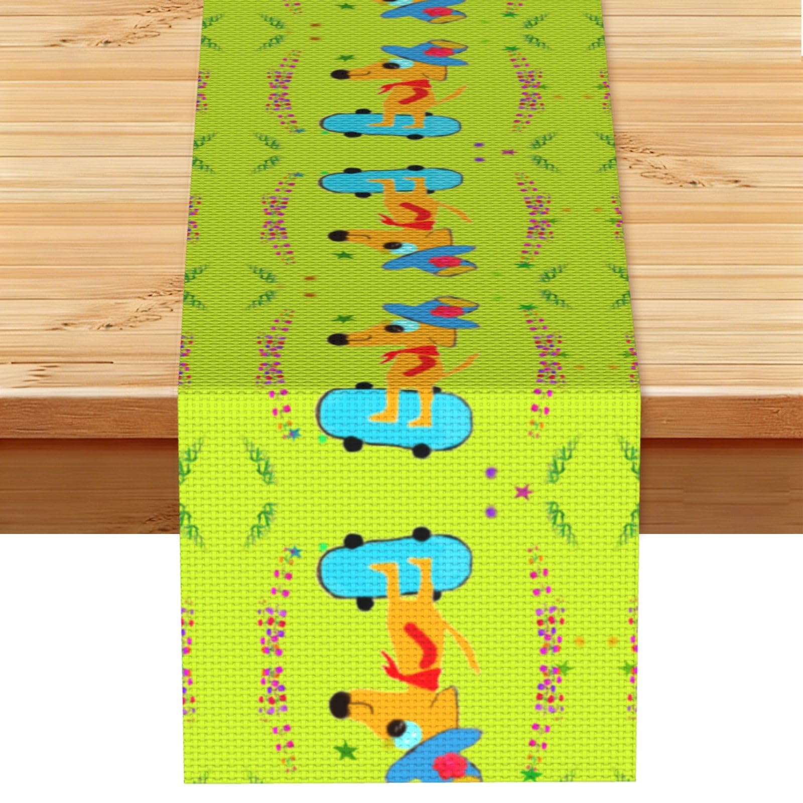 Cartoon dog doing sports Linen Feel Table Runner Wedding Party Home Decoration