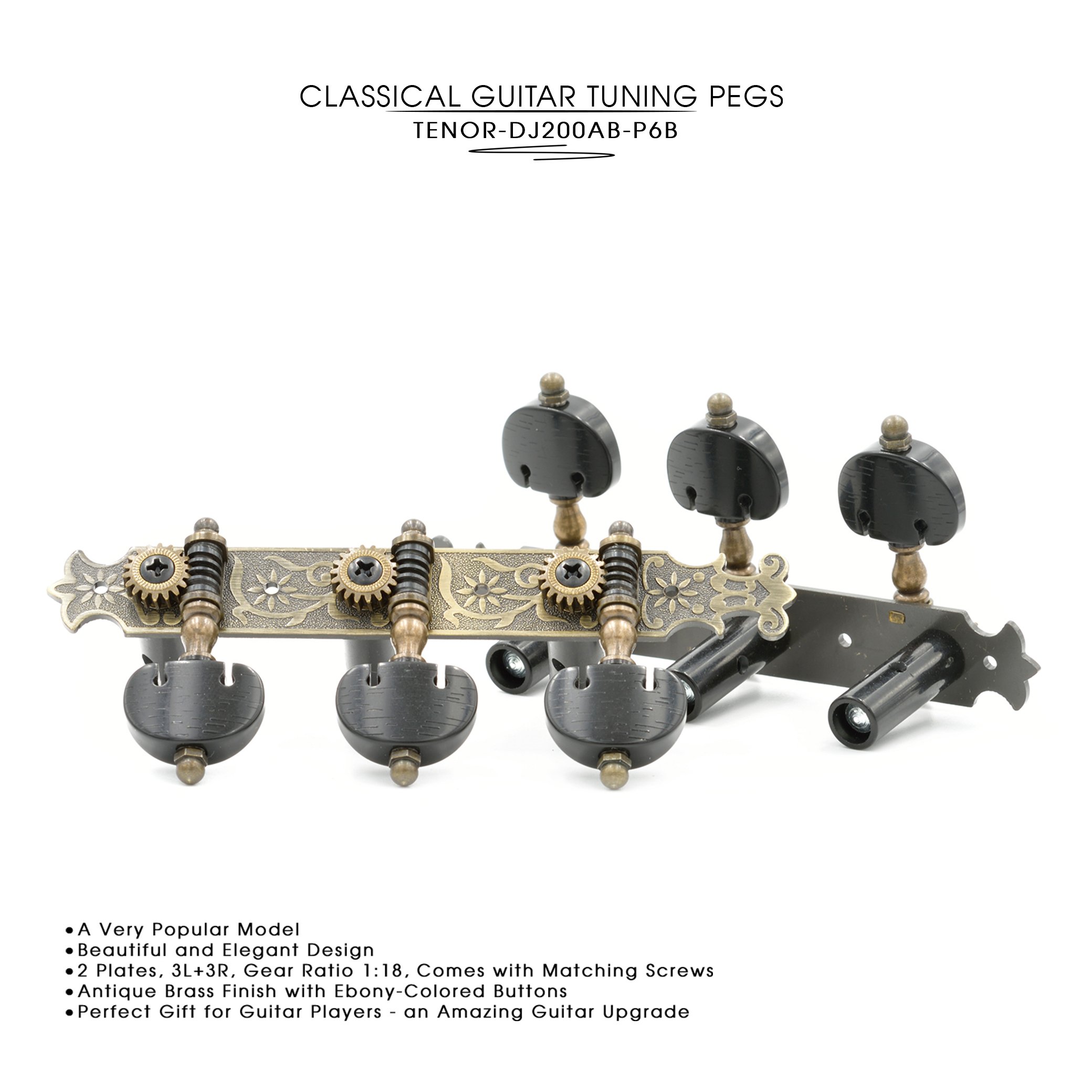 DJ200AB-P6B Tenor Accordatori per chitarra classica professionale accordatura pioli/meccaniche per chitarra classica o flamenco in ottone anticato.