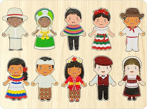 Rompecabezas multiculturales de madera para niños, rompecabezas intercambiables para vestir diversidad, rompecabezas de madera para preescolar