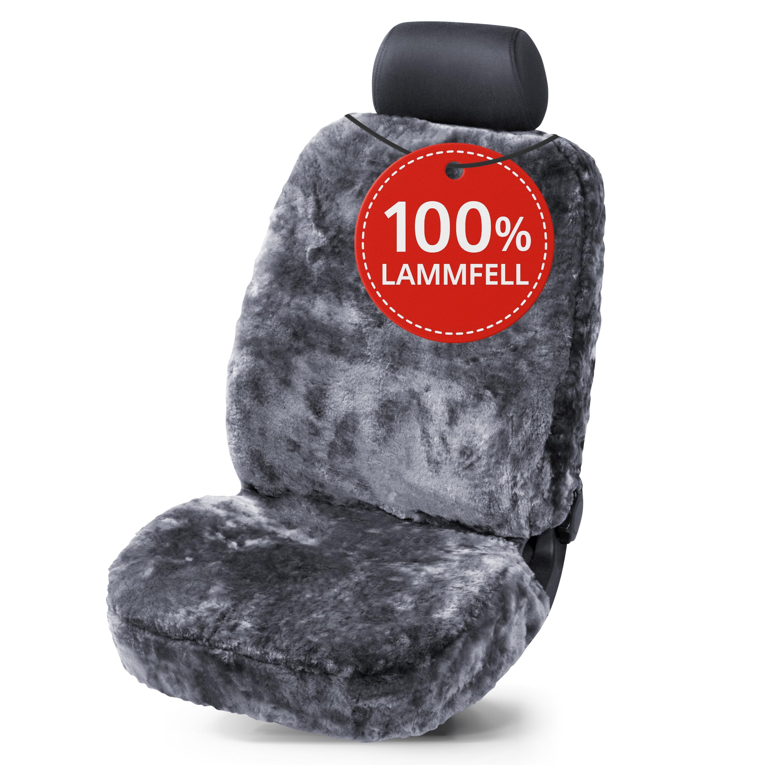 Walser Lammfell Sitzbezug für Auto Trish, Auszeichnung Sehr Gut* Lammfell Autositzbezug, Lamm Fell Sitzbezug, 1 Stück Fell Sitzbezüge Auto Vordersitze, weicher Fellbezug Autositz anthrazit