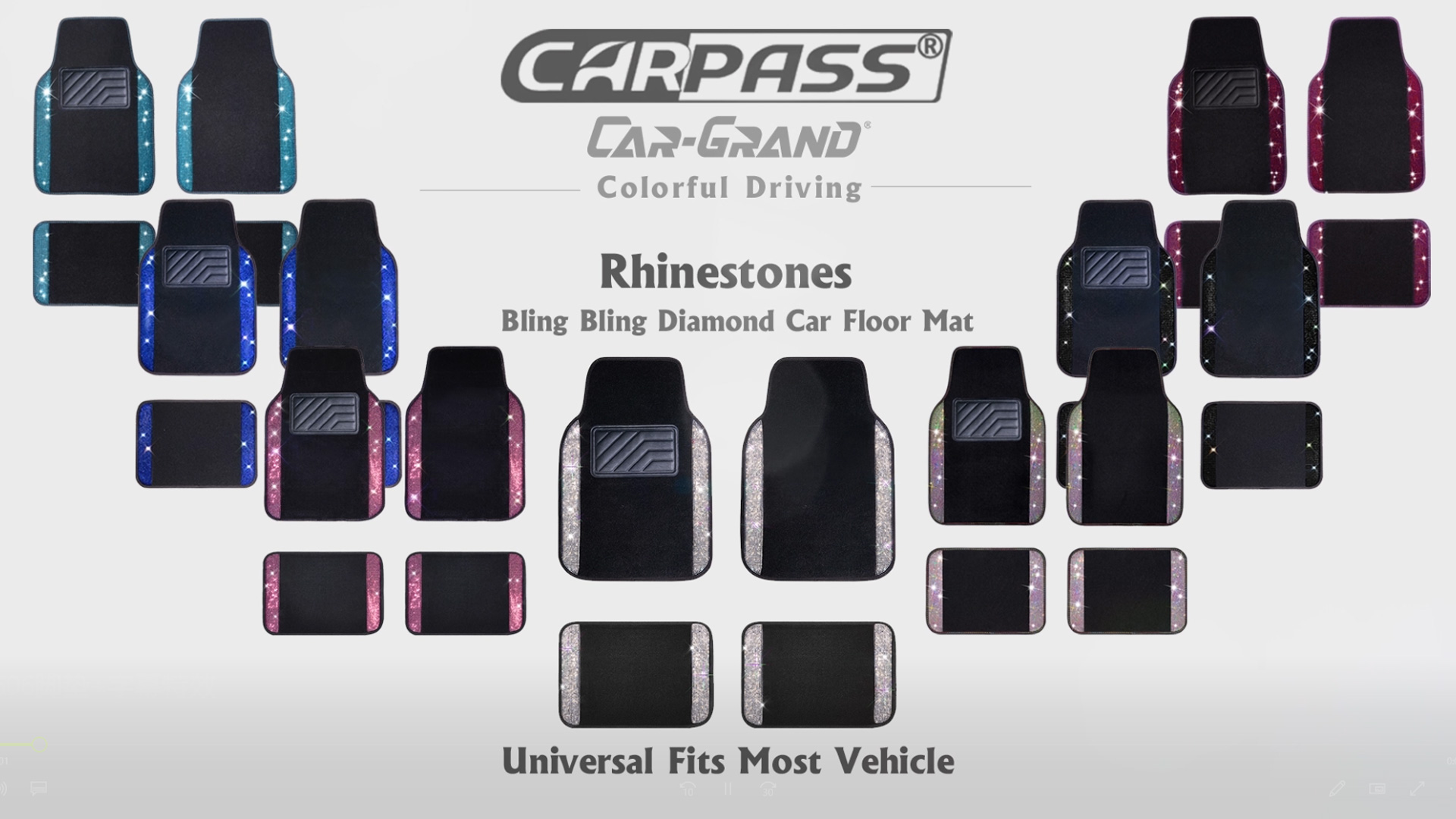 Tappetini Auto Con Strass Lucidi Shiny Car Mat | Impermeabili Antiscivolo | Set Anteriore E Posteriore