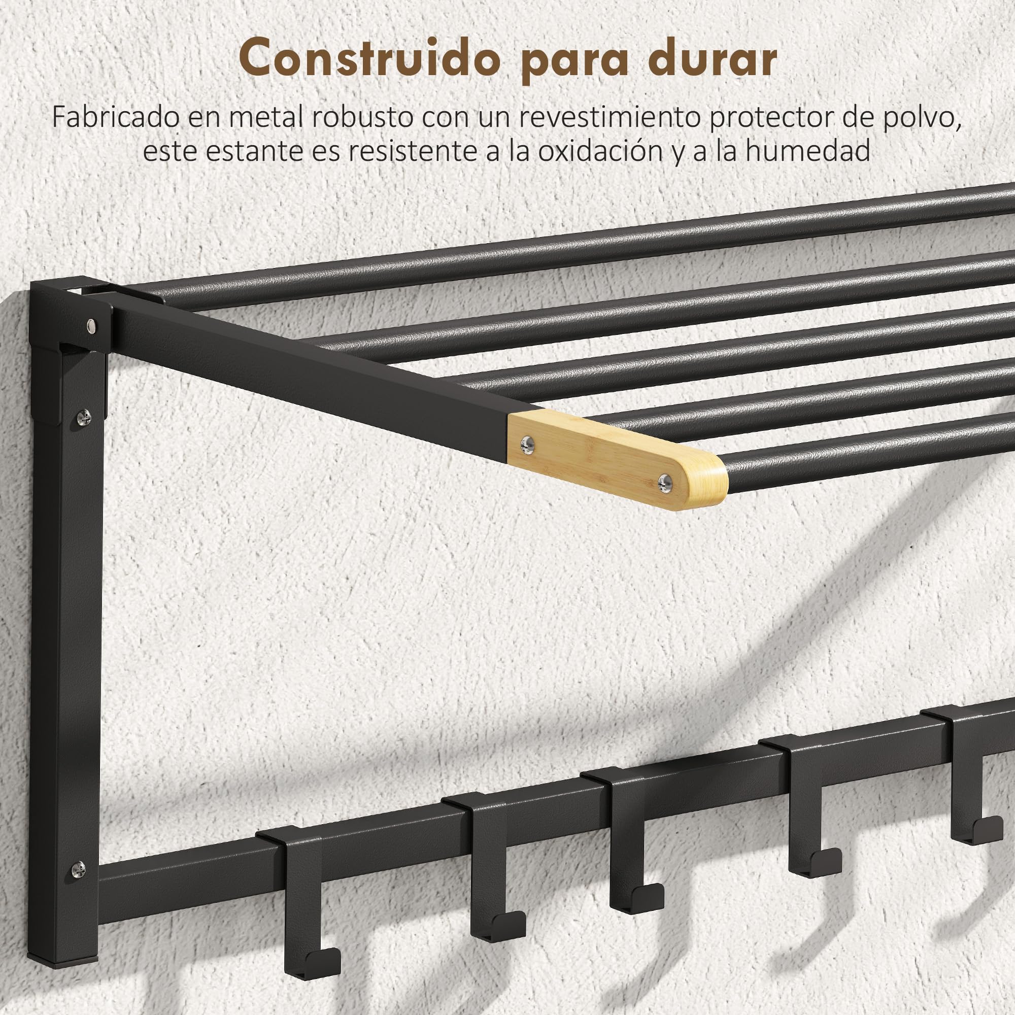 HOMCOM Portasciugamani a parete pieghevole 5 barre 60 cm Nero