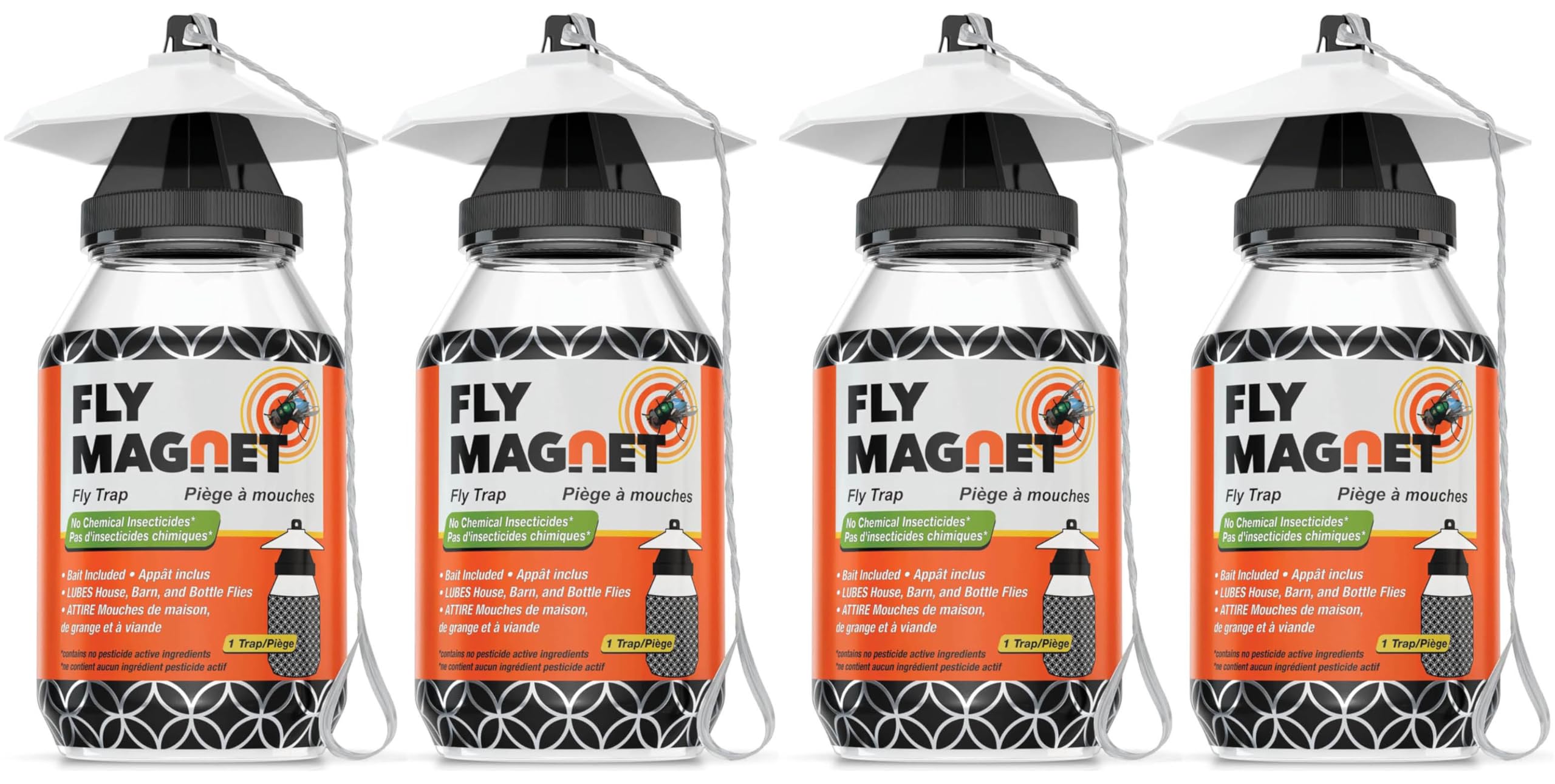 Outdoor Fly Trap [4 Pack] Fly Traps Outdoor with Dissolvable Non-Toxic Bait - Fly Repellent for Outdoor Use Only - Controls Flies for Patios, Barns, Ranches Etc. Hanging Fly Traps with Tie Included