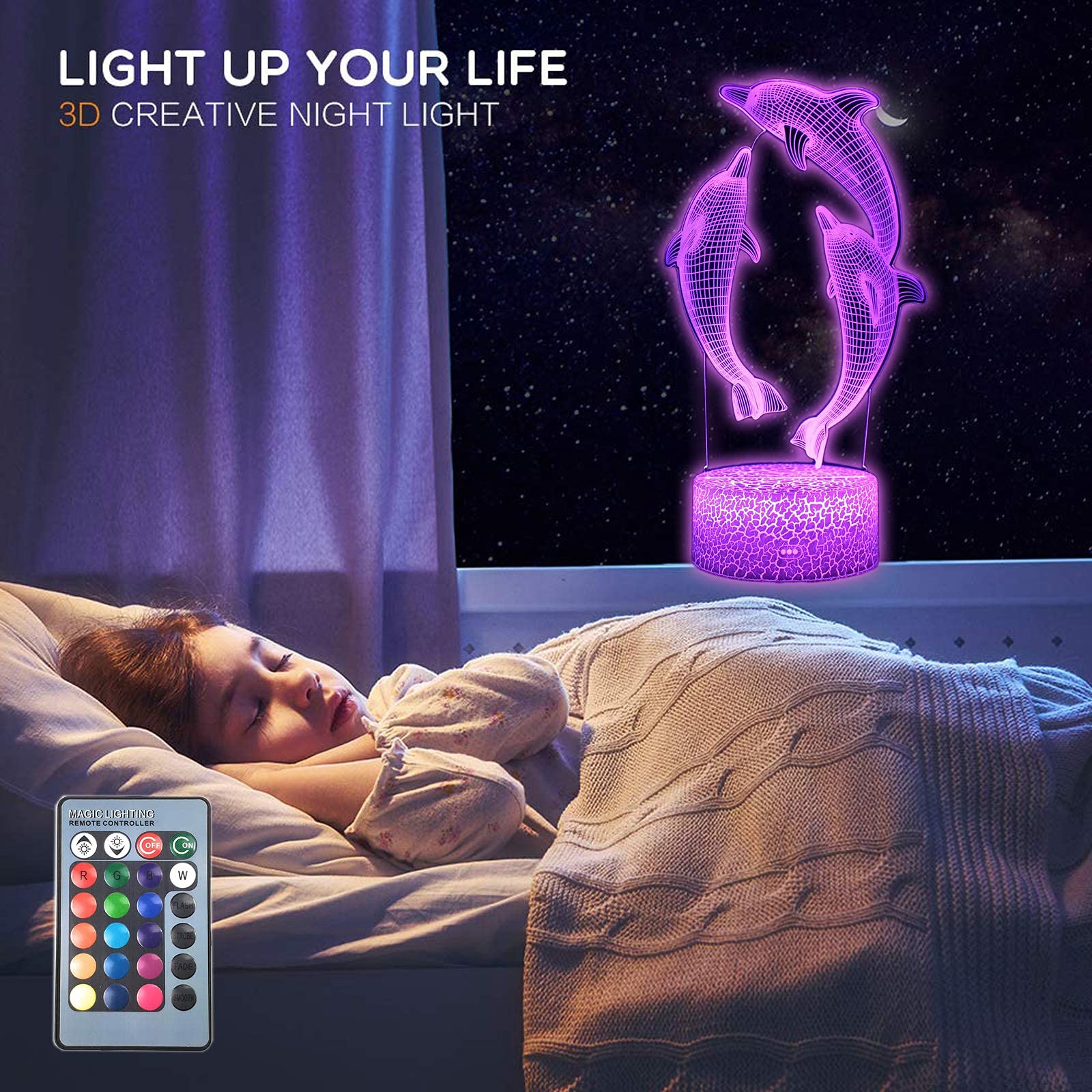 TriPro Dolphin Fish 3D Illusion LED Room Table Decor Lamp Sea Animals Night Light — view 6