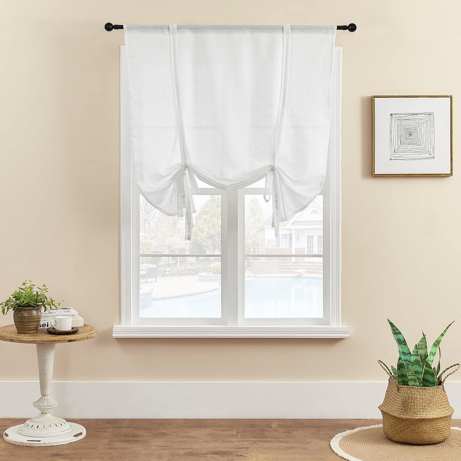 SIMPVALE 1 Piece Sheer Tulle Roman Blinds Rod Pocket Voile Roman Blinds ...