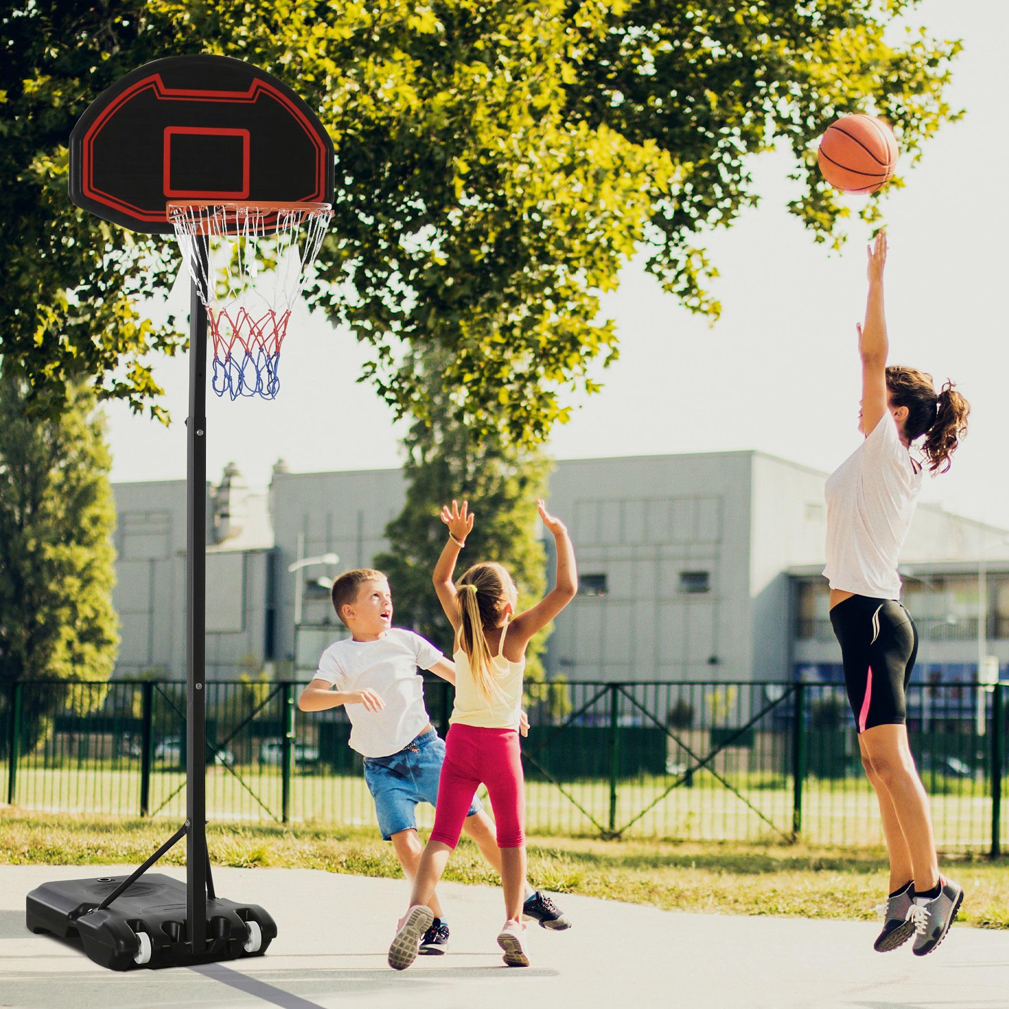 HOMCOM Basketballkorb Outdoor 155–210cm Höhenverstellbar Basketball-Backboard Ständer mit Rädern Basketballkorb mit Ständer geeignet für 8-14 Jahre Kunststoff Stahl Schwarz