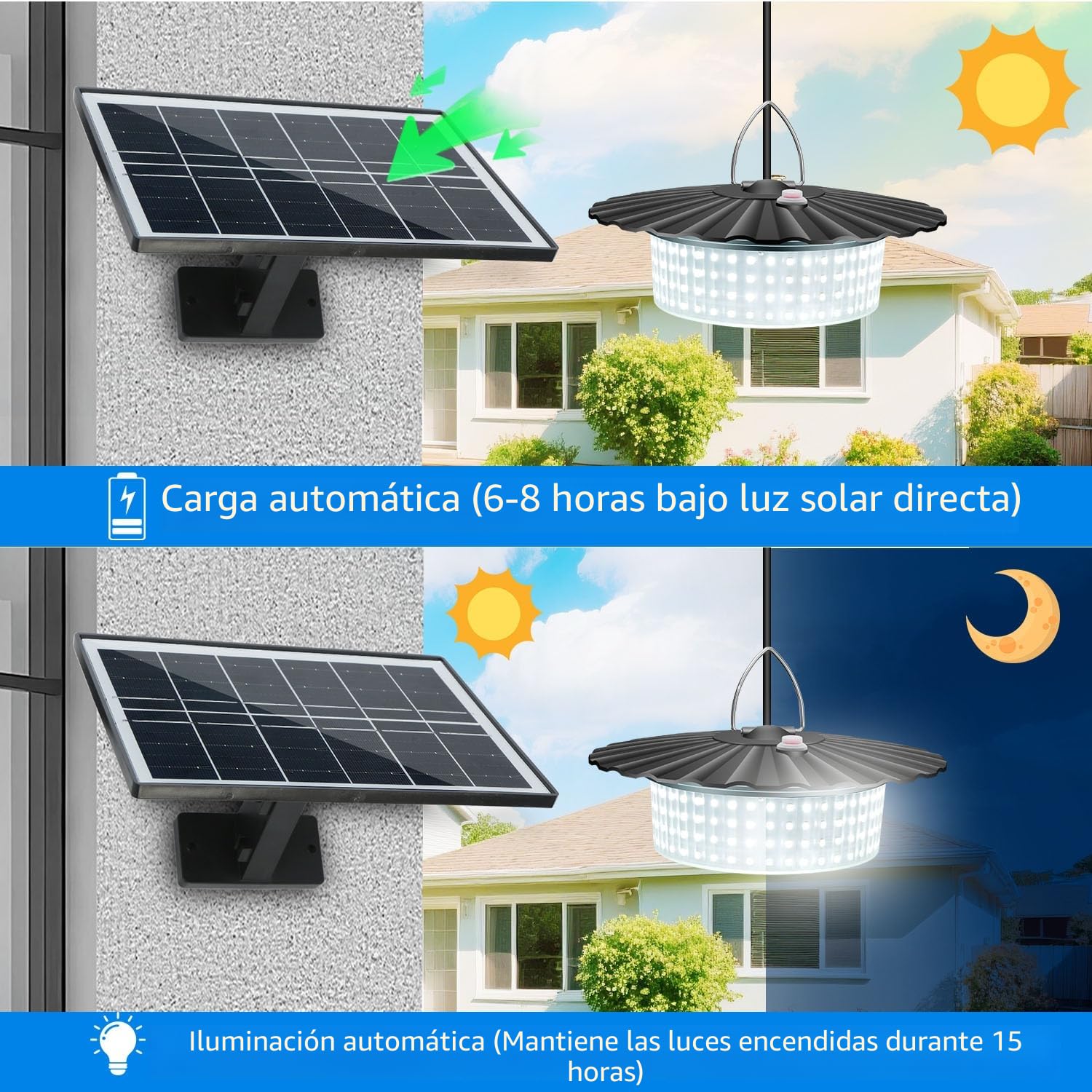 LEKIA Luz Solares Interior e Exterior, 244 LED Lámparas Solar Colgante con Mando a Distancia, Batería de 4400mAh, Resistente al Agua, 5 Modos Luces Kit Solar Jardín con Sensor, Temporizador