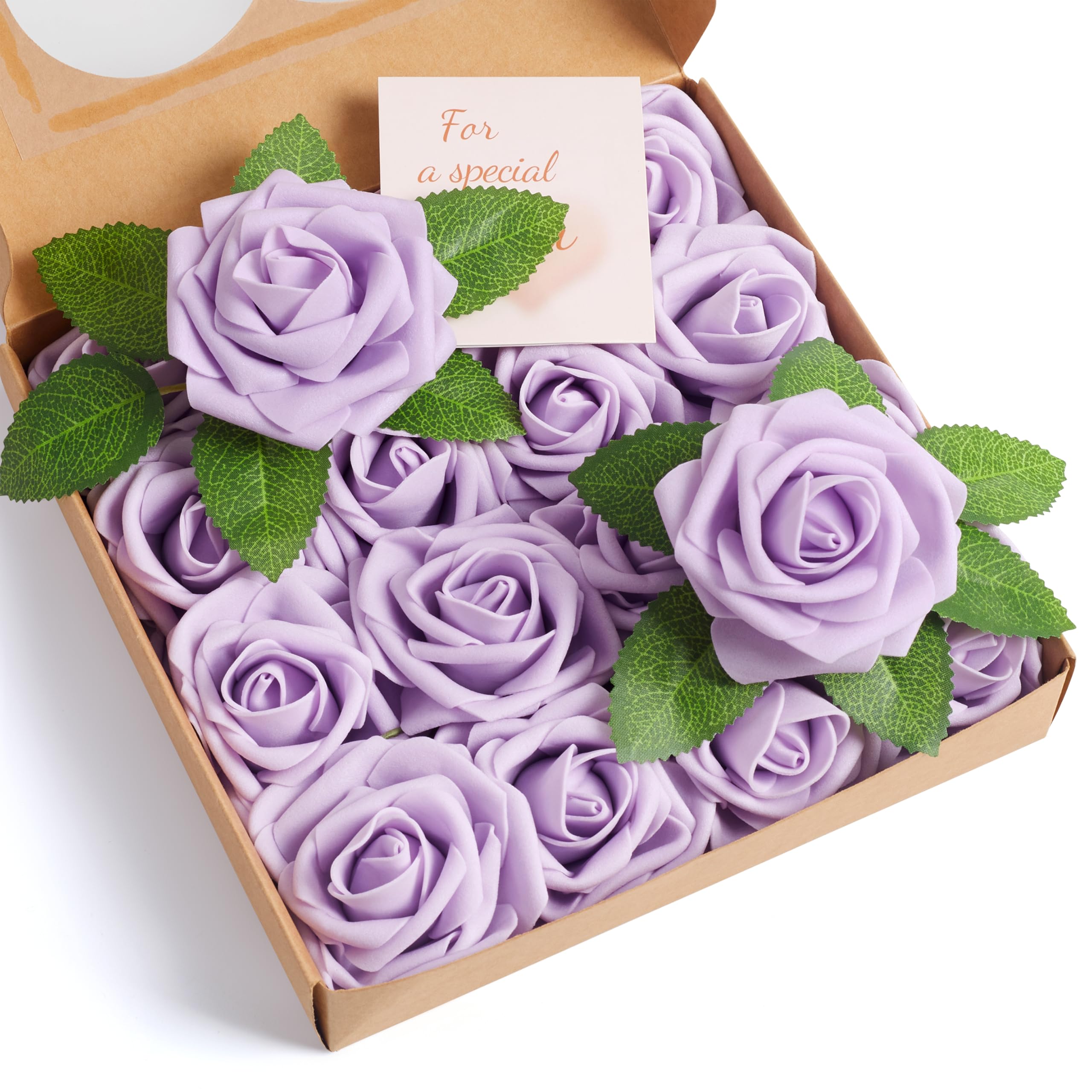 XIANNVXI Lavender Lilac Purple Roses Artificial Flowers with Stems,Realistic Fake Faux Foam Roses Flowers for Spring Summer Wedding Bridesmaid Bridal Bouquet Pastel Birthday Party Decor for DIY 16Pcs