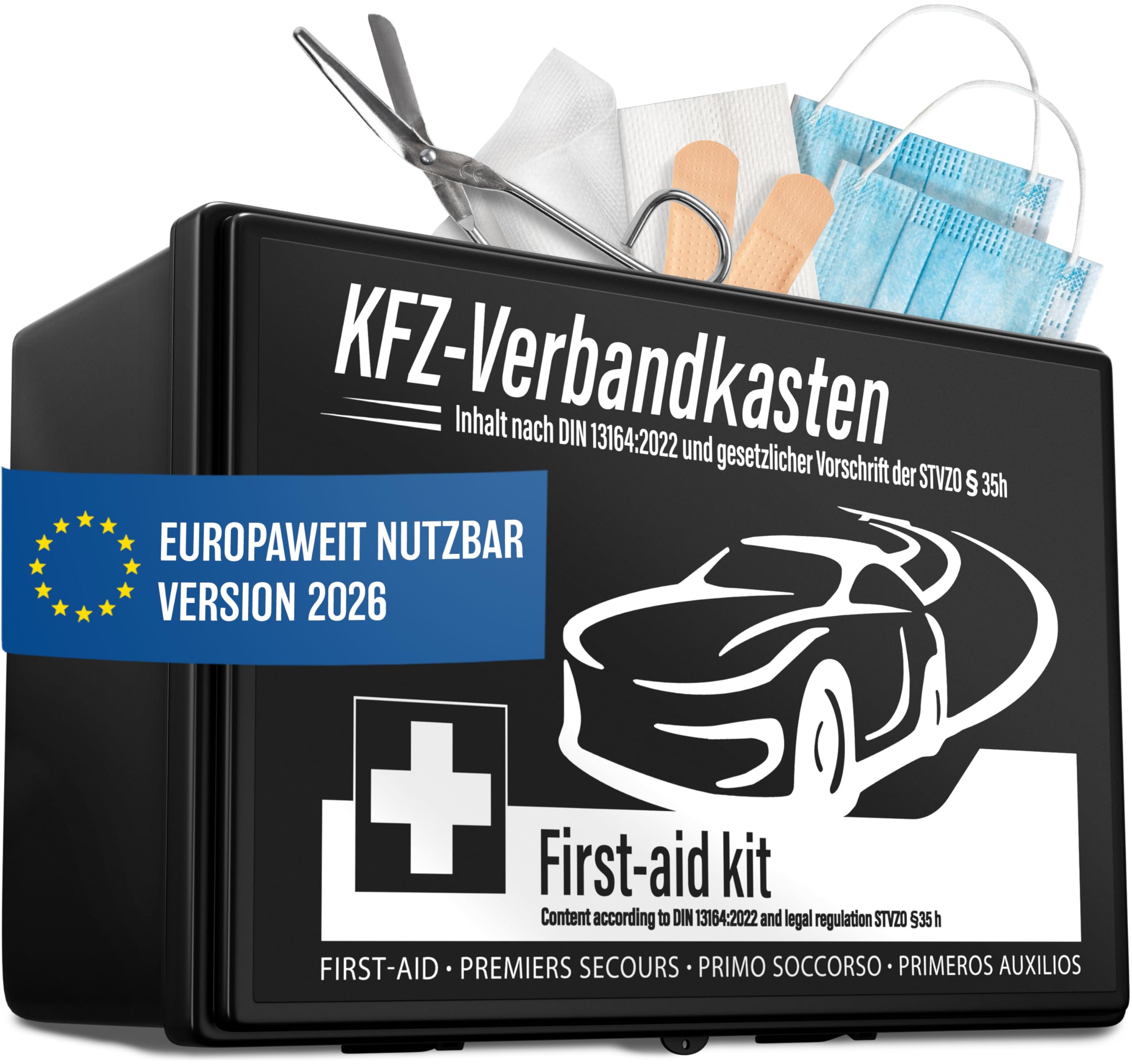 HELDENWERK Auto Verbandskasten 2026 europaweit einsetzbar & geprüft (StVO konform) - KFZ Erste-Hilfe-Set Verbandskasten DIN 13164 zertifiziert - PKW Verbandkasten Tasche, Erste Hilfe Kasten