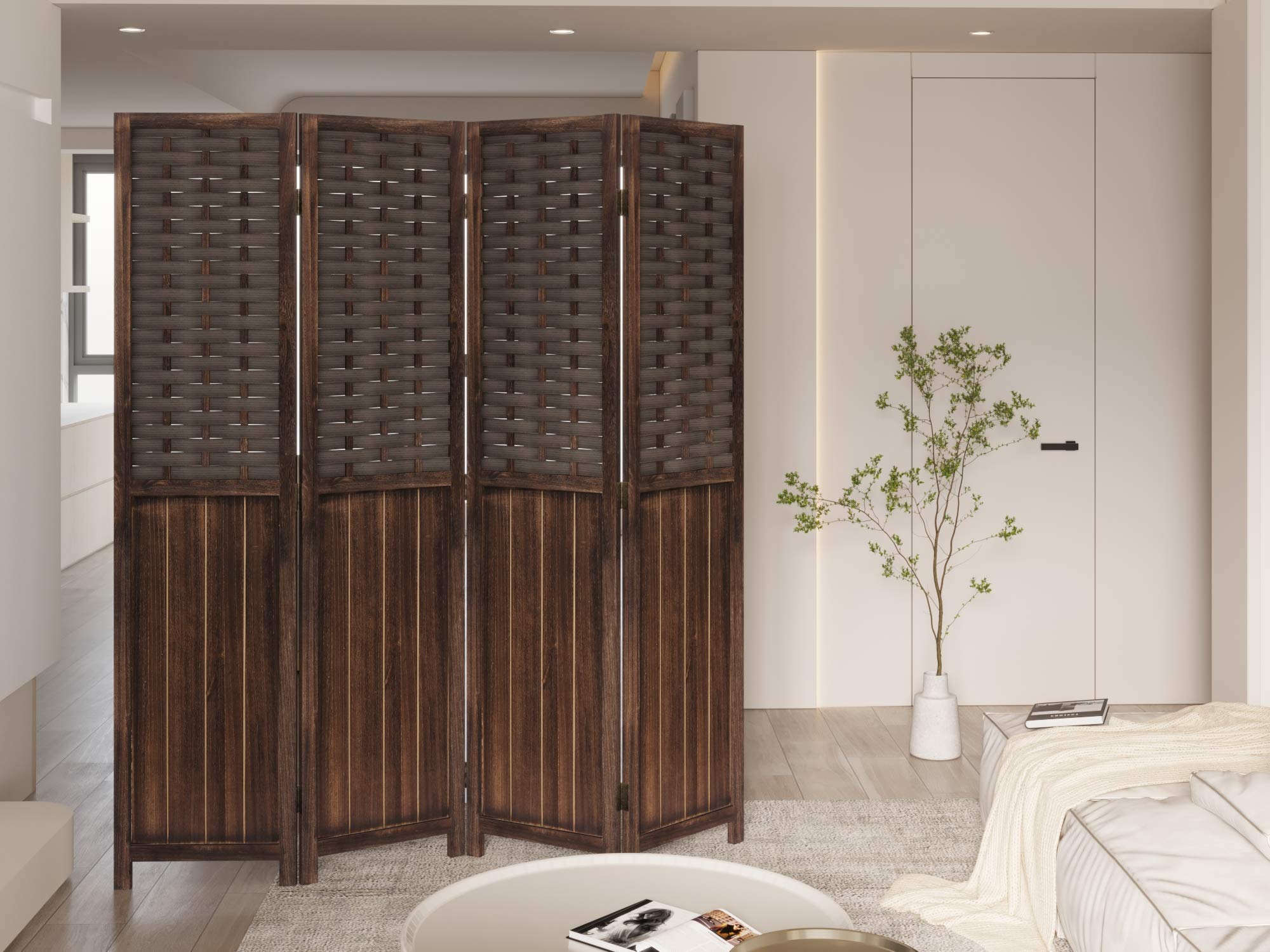 COZAYH 4 Panel 67” Paulownia Wood Screen Room Divider, Folding Room