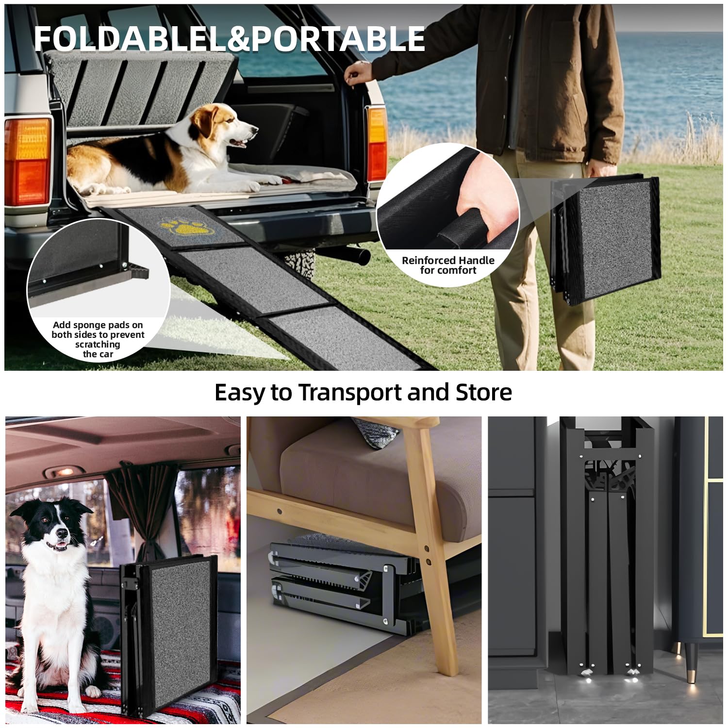 Rampe pour chien pliable extra longue 170 cm antidérapante pour voiture SUV camion canapé lit