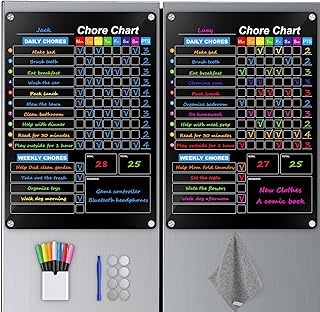 2-Pack Acrylic Magnetic Chore Chart for Kids, 12"x16" Daily/Weekly Easy-Check Reward Responsibility to Do List, Fridge Dry Erase Board for Multiple Kids Teens Adult Family with 7 Markers