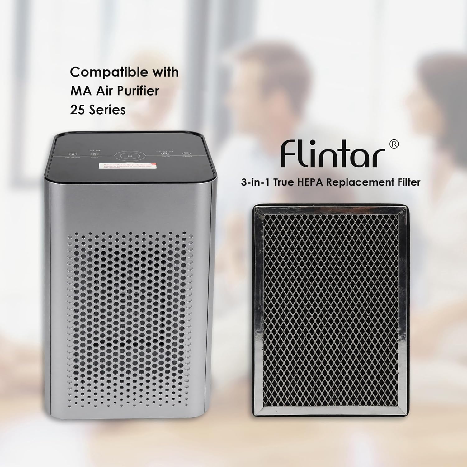 Flintar MA25 Replacement Filter, Compatible with MA-25 Air Purifier, H13 Grade 3-in-1 Air and Activated Carbon Filter Set, 2-Pack - Image 2