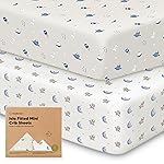 Pack and Play Sheets Fitted - 2-Pack Mini Crib Sheets for Pack N Play Mattress 38x26, Soft & Cozy, Neutral Toddler Playard Bedding, Snug Fitted Mini Baby Crib Mattress Cover Boy, Girl (Cosmo)