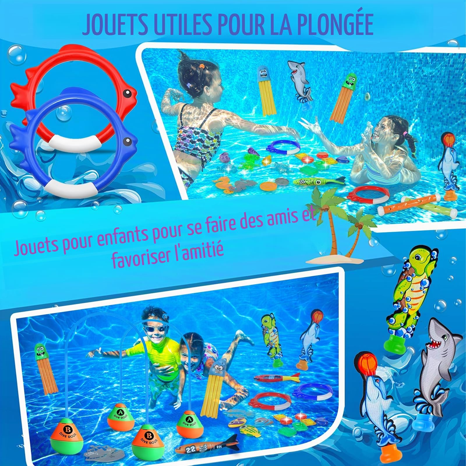 46pcs Jouet de Plongée, Jouets de Natation pour Piscine de Plongée, Jeux d Eau Exterieur pour Enfantsé