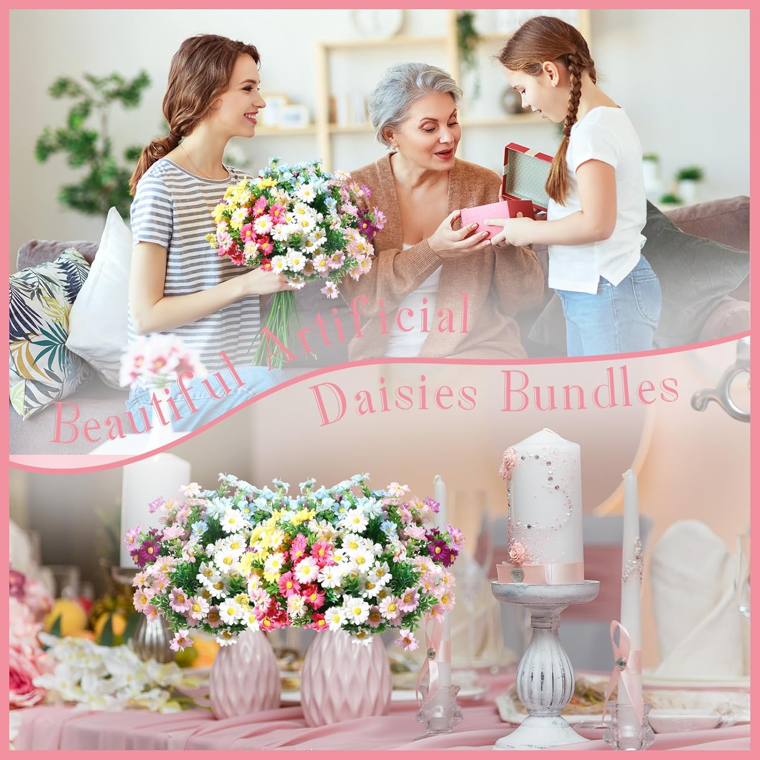 Crowye 48 Bundles Artificial Daisies Plastic Flowers Outdoor UV Resistant Fake Daisy Faux Plants Fake Flowers for Home Window Garden Planter Indoor Outside Decorations, Multicolor - Image 6