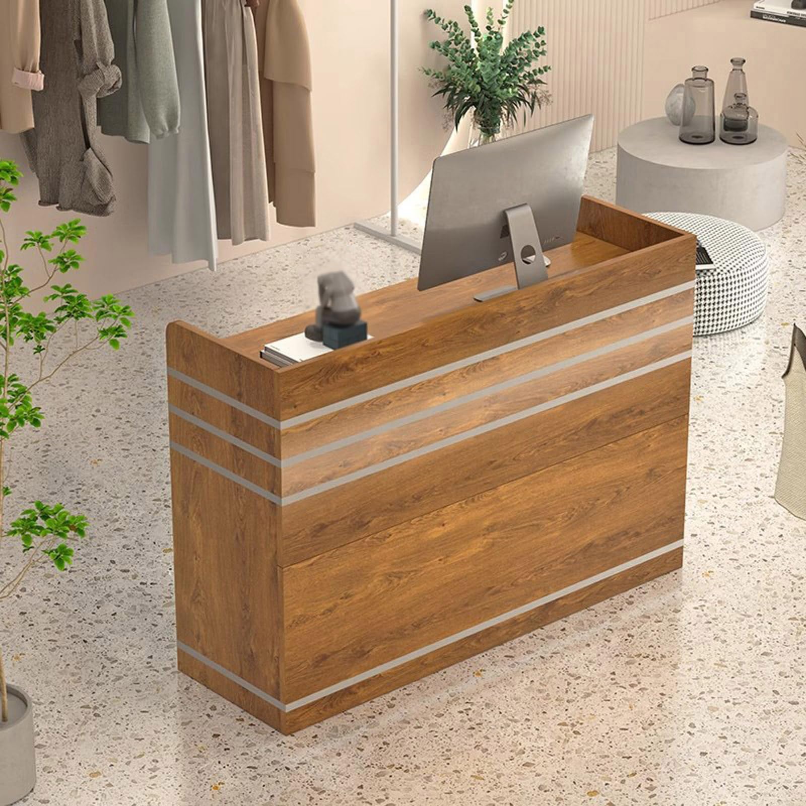 Escritorio de recepción con cerradura con armario y bandeja para teclado, moderno mostrador de tienda y piel de oficina, 80 x 40 x 92 cm (negro) - Perfecto para professas