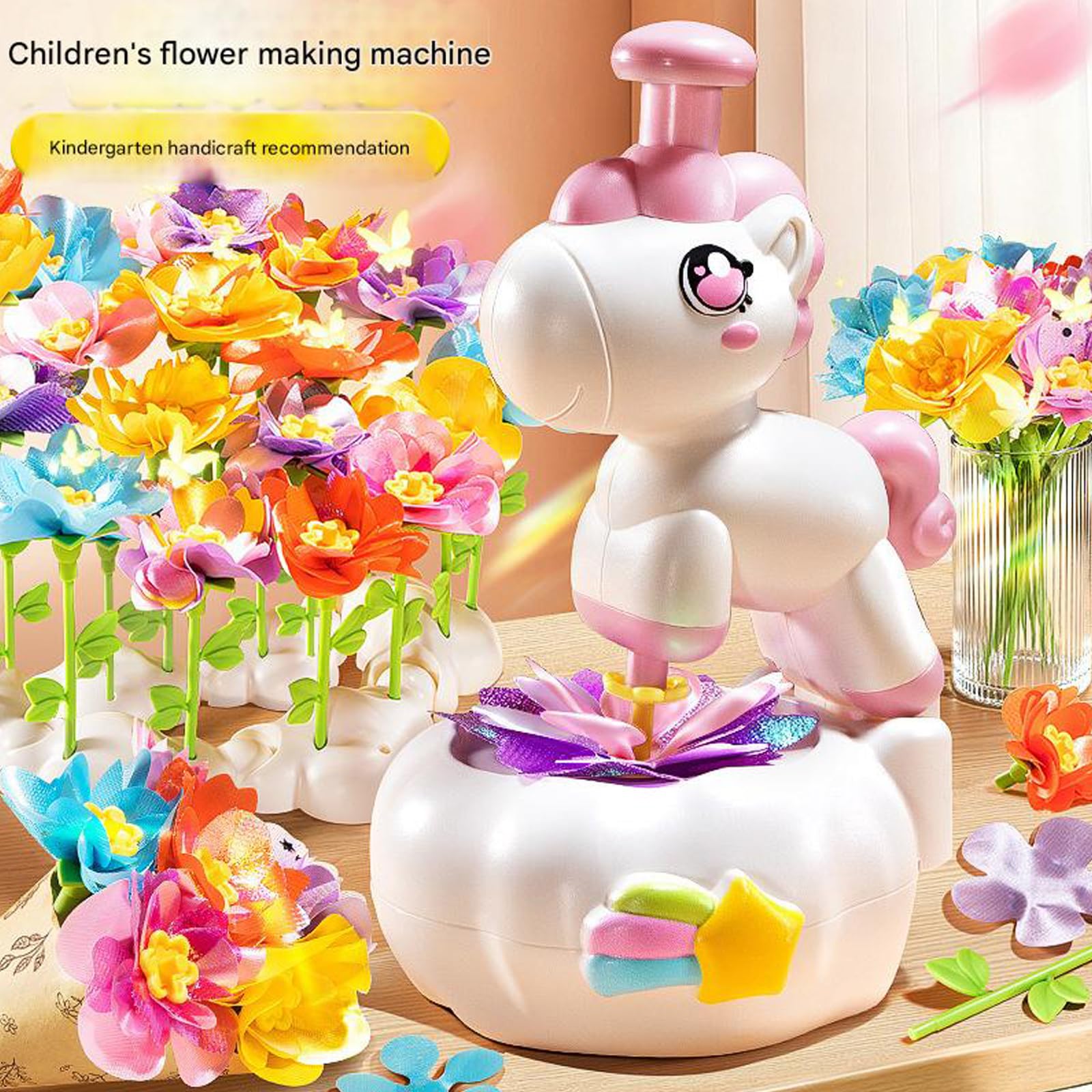 Interaktives Blumenpress Bastelset für Kinder, Spielzeug mit Blumenzubehör für Kinder und Mädchen, fantasievolles kreatives Spielen, Pressmaschinenspielzeug